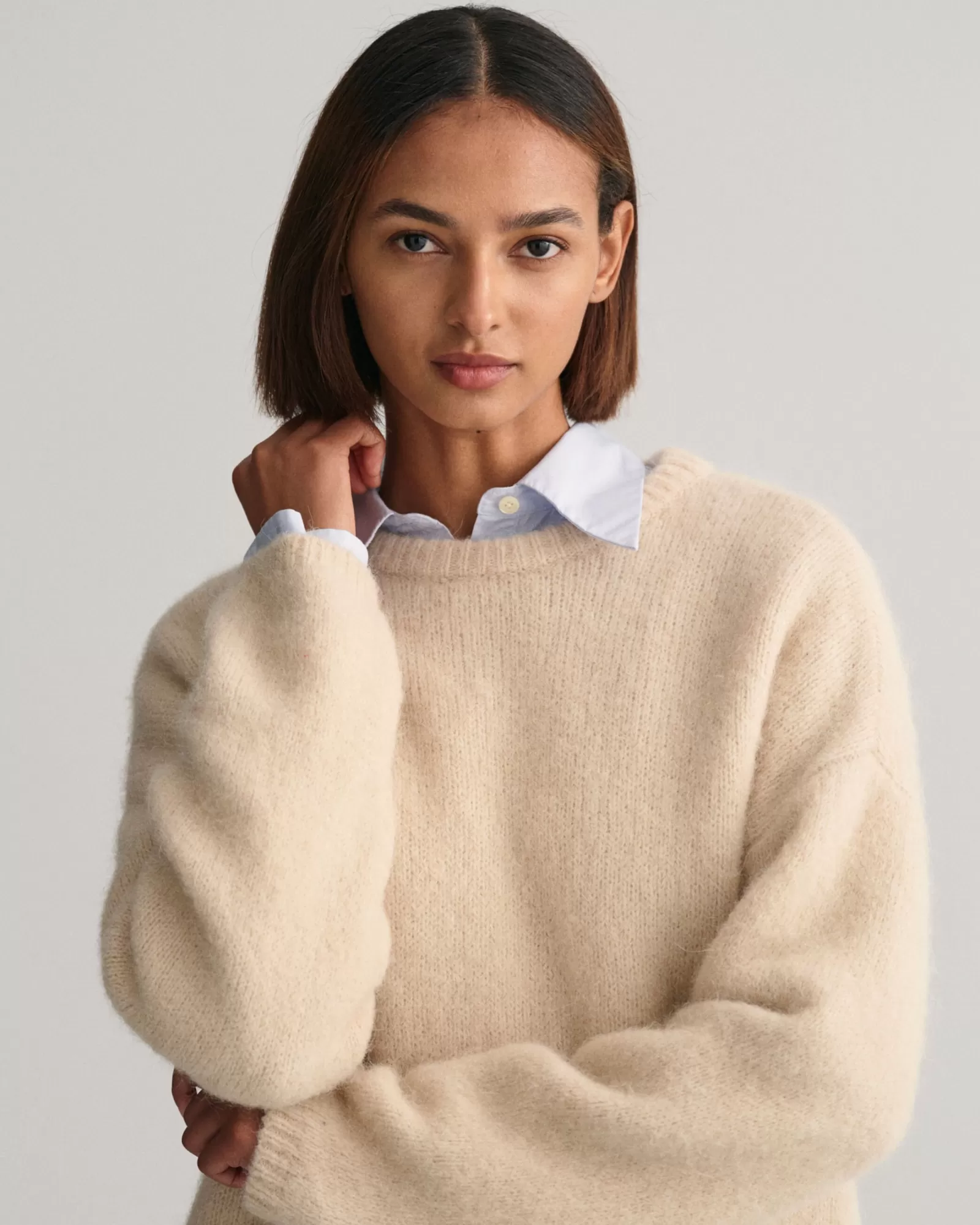 Women GANT Knitwear*Hairy Textured Crew Neck Sweater SOFT OAT