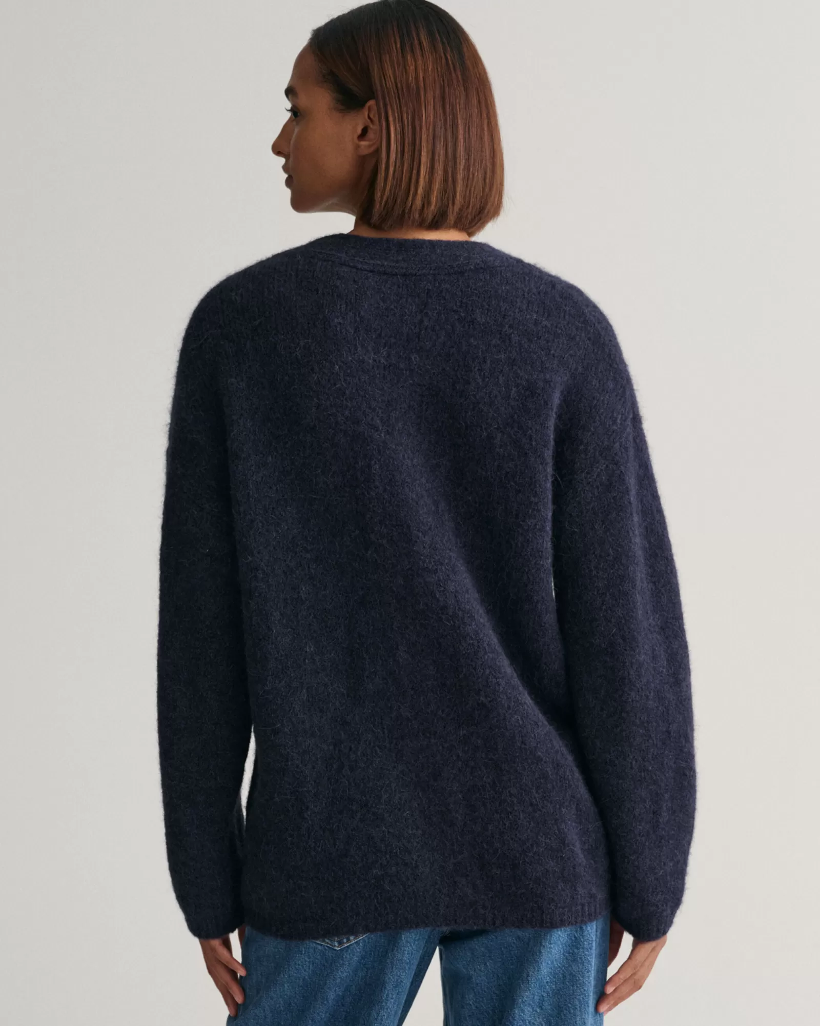 Women GANT Knitwear*Hairy Textured V-Neck Cardigan EVENING BLUE