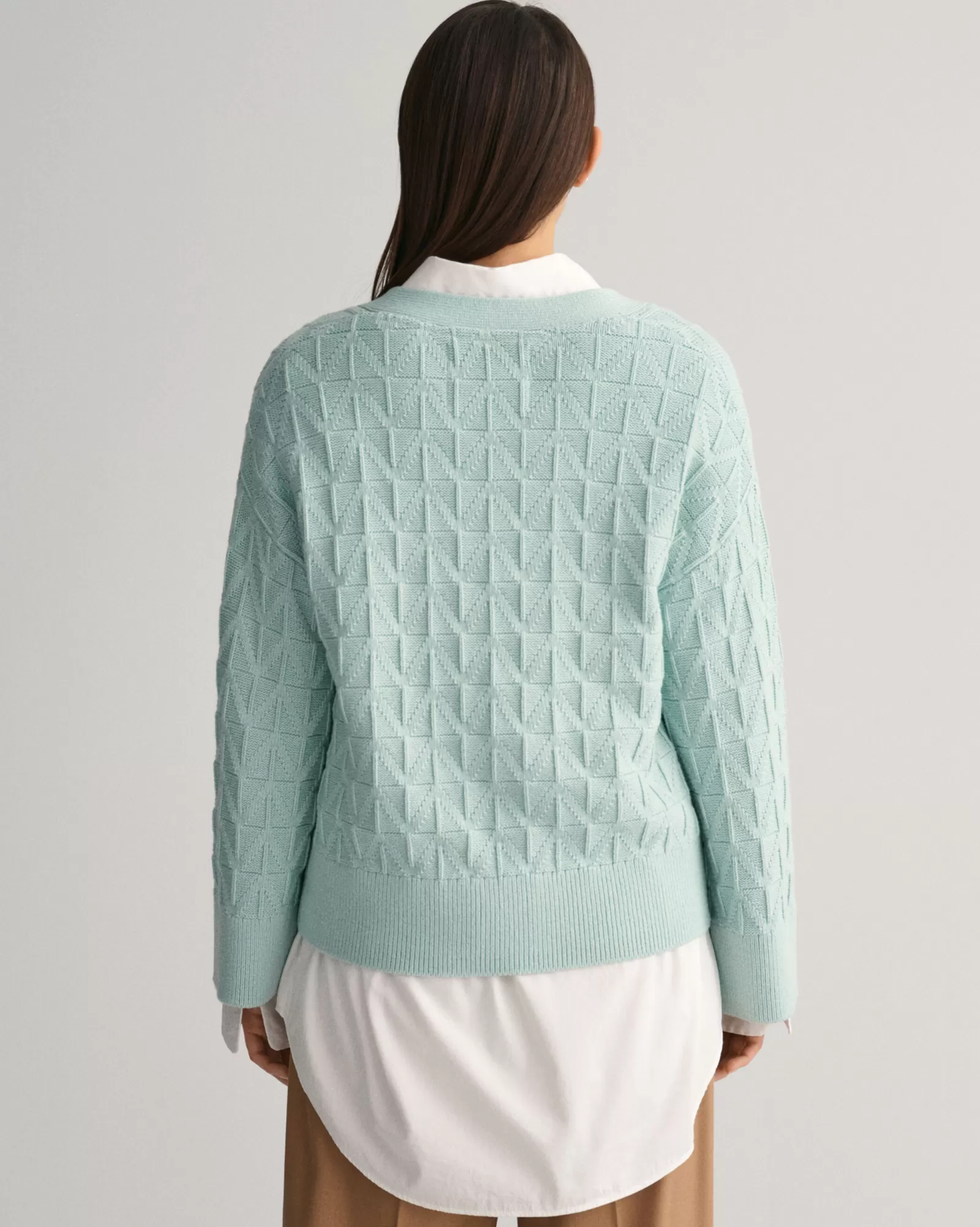 Women GANT Knitwear*Herringbone V-Neck Cardigan DUSTY TURQUOISE