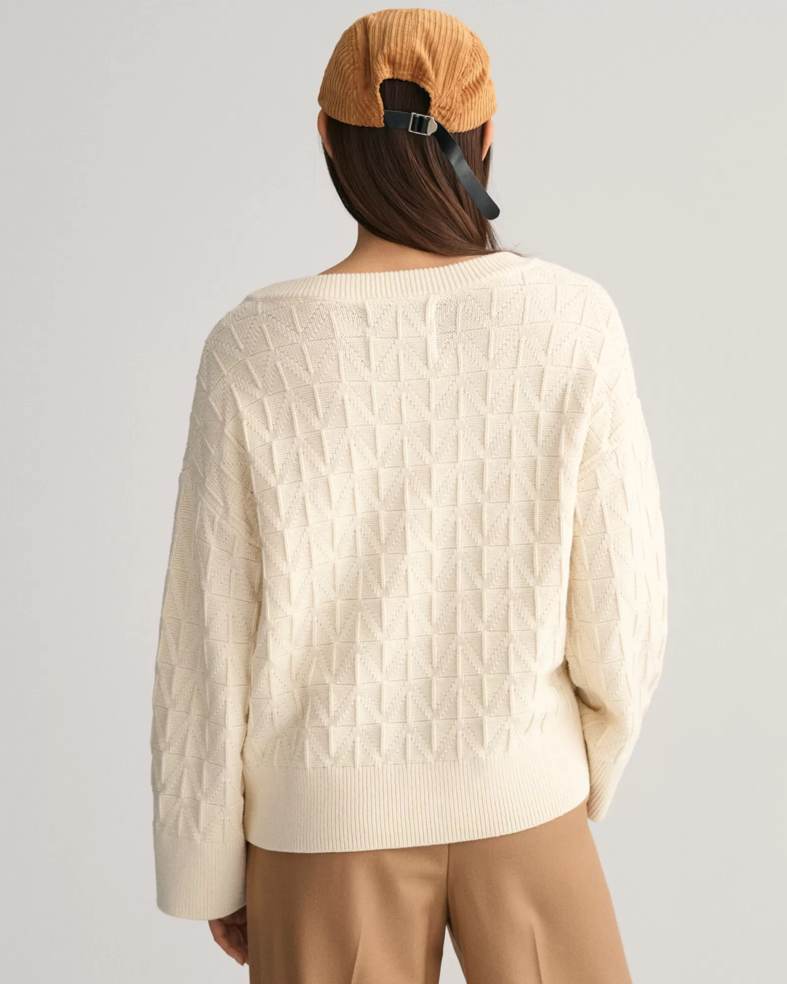 Women GANT Knitwear*Herringbone V-Neck Sweater CREAM