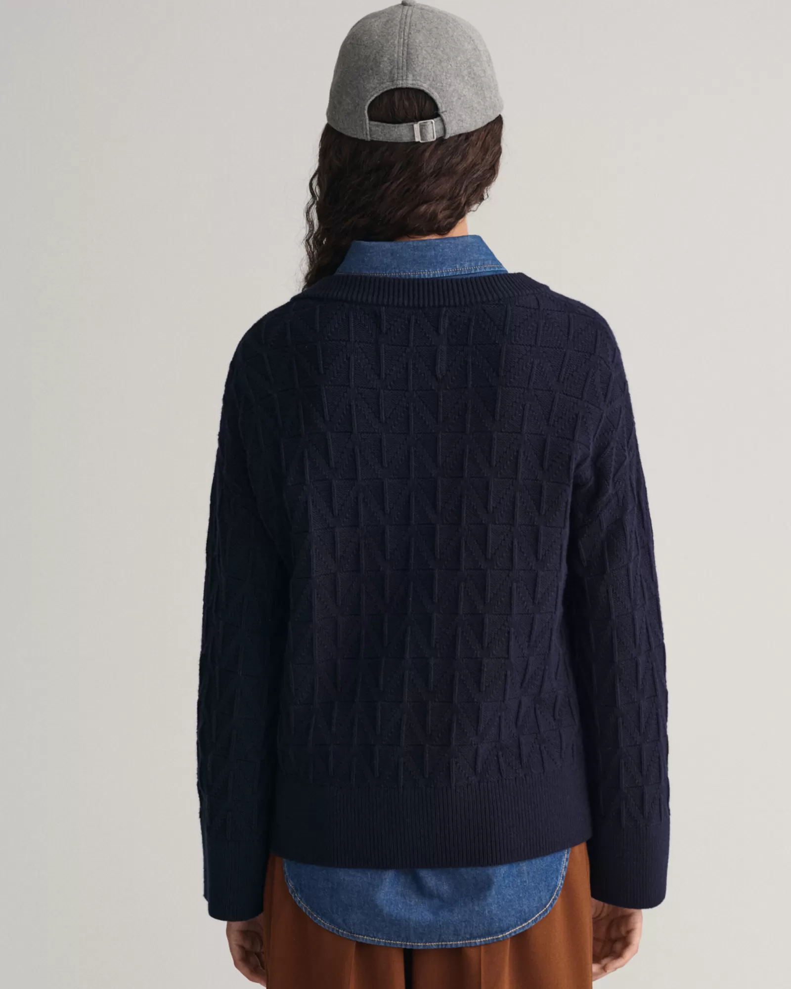 Women GANT Knitwear*Herringbone V-Neck Sweater EVENING BLUE