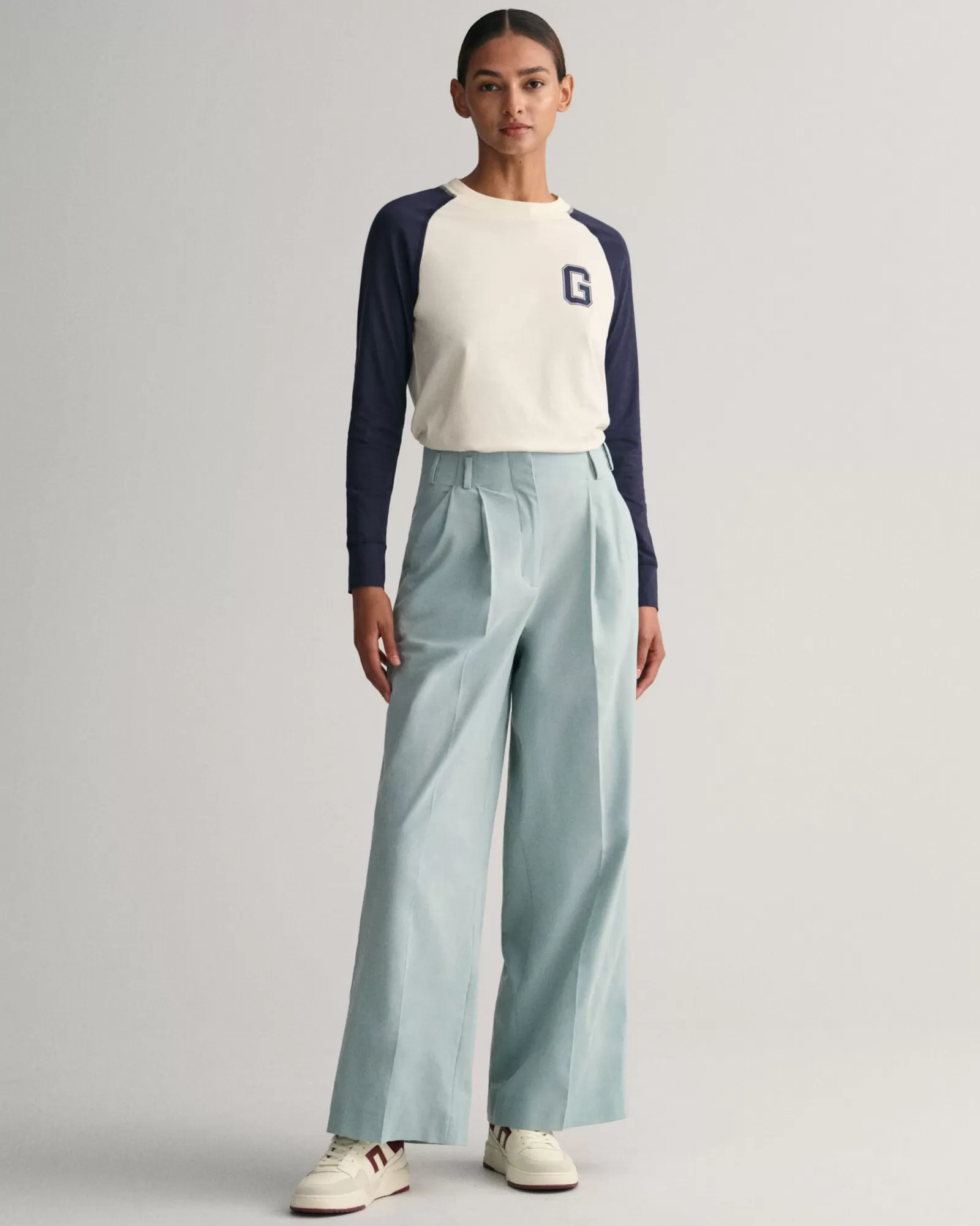 Women GANT Pants*High-Waisted Wide Leg Pleated Pants DUSTY TURQUOISE