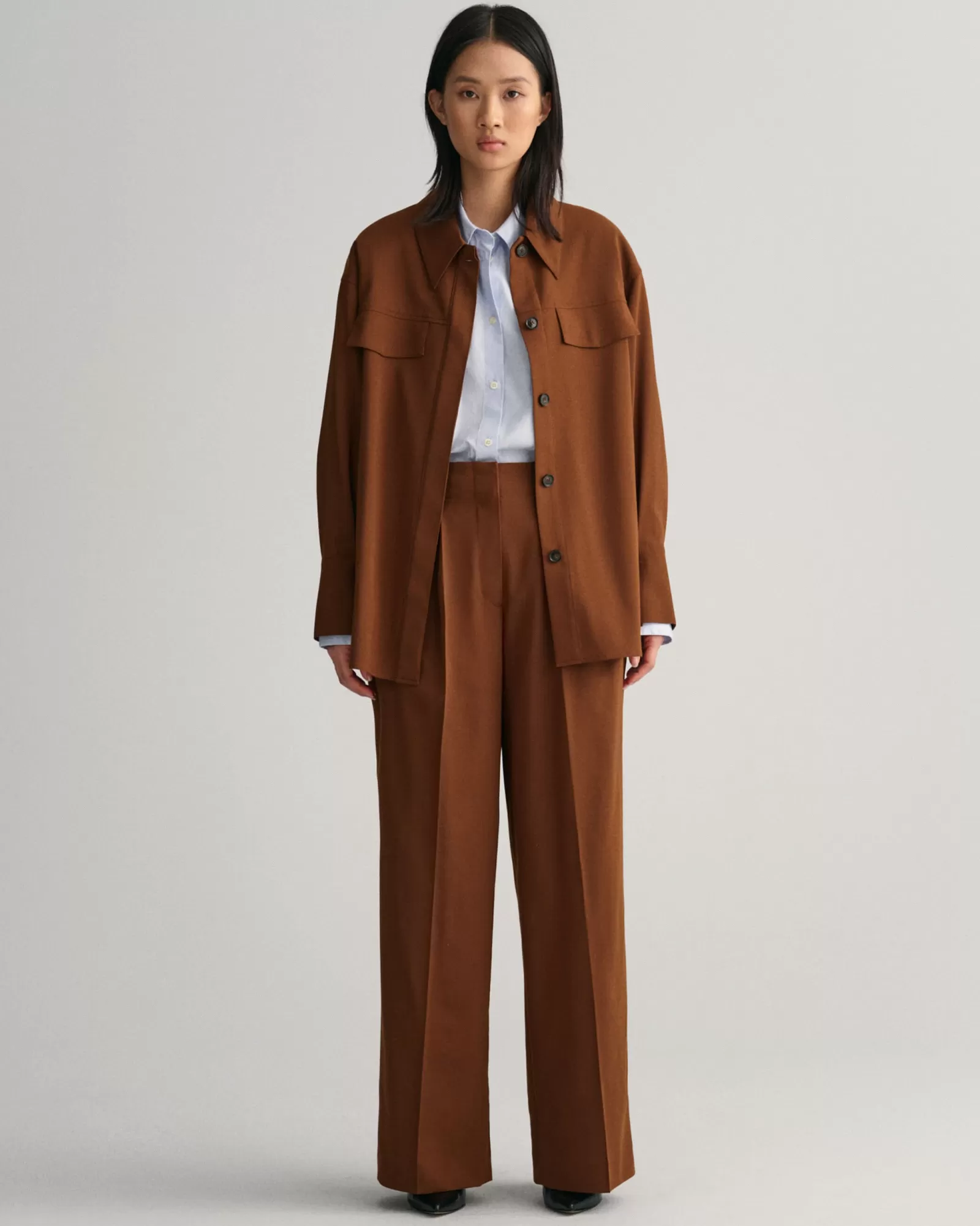 Women GANT Pants*High-Waisted Wide Leg Pleated Pants CHOCOLATE BROWN