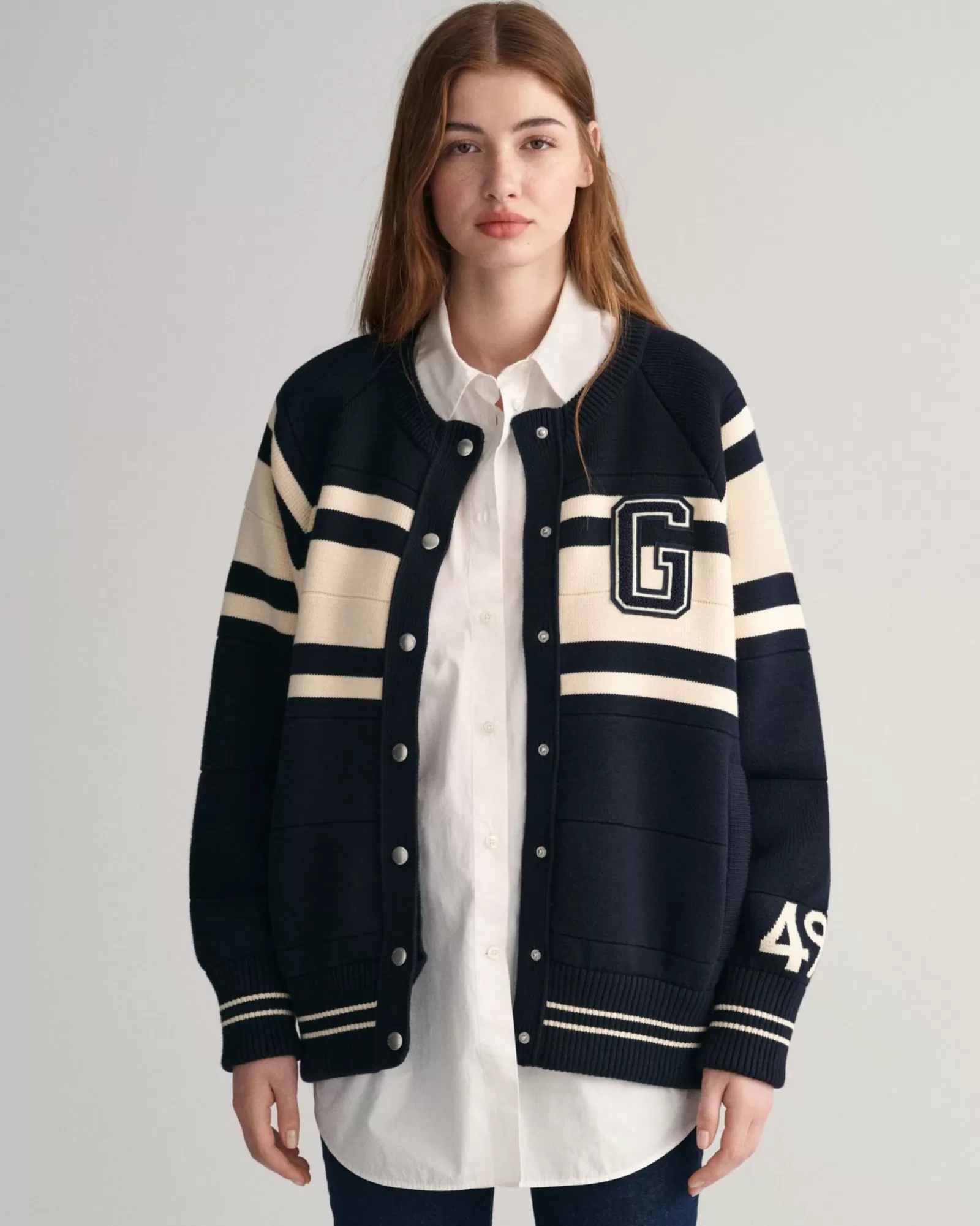 Women GANT Knitwear*Knitted Varsity Cardigan EVENING BLUE