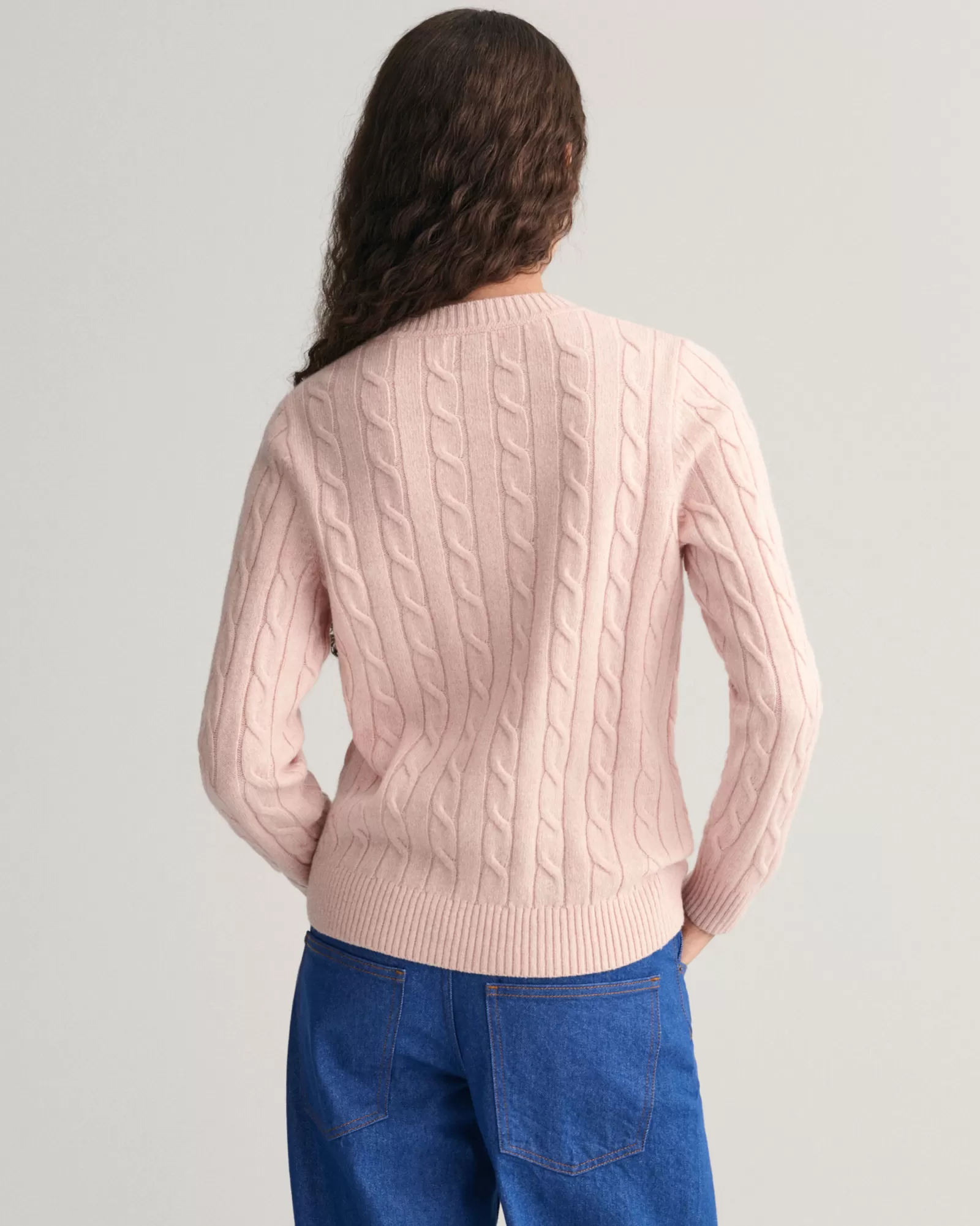 Women GANT Knitwear*Lambswool Cable Knit Crew Neck Sweater FADED PINK