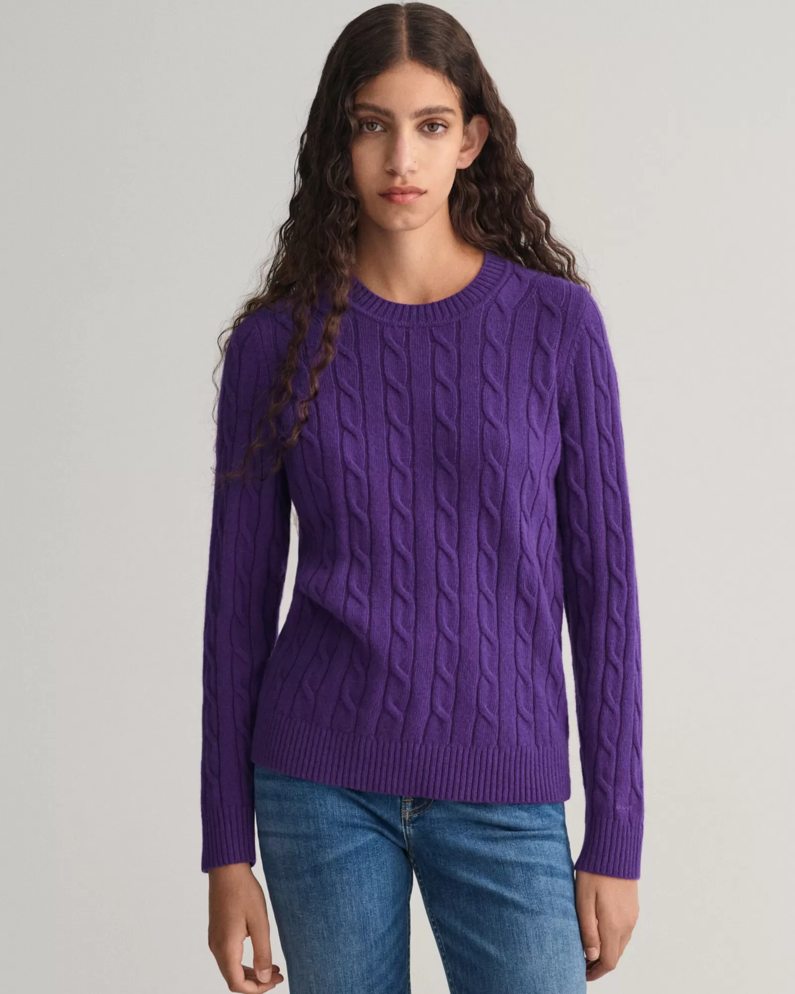 Women GANT Knitwear*Lambswool Cable Knit Crew Neck Sweater PANSY PURPLE