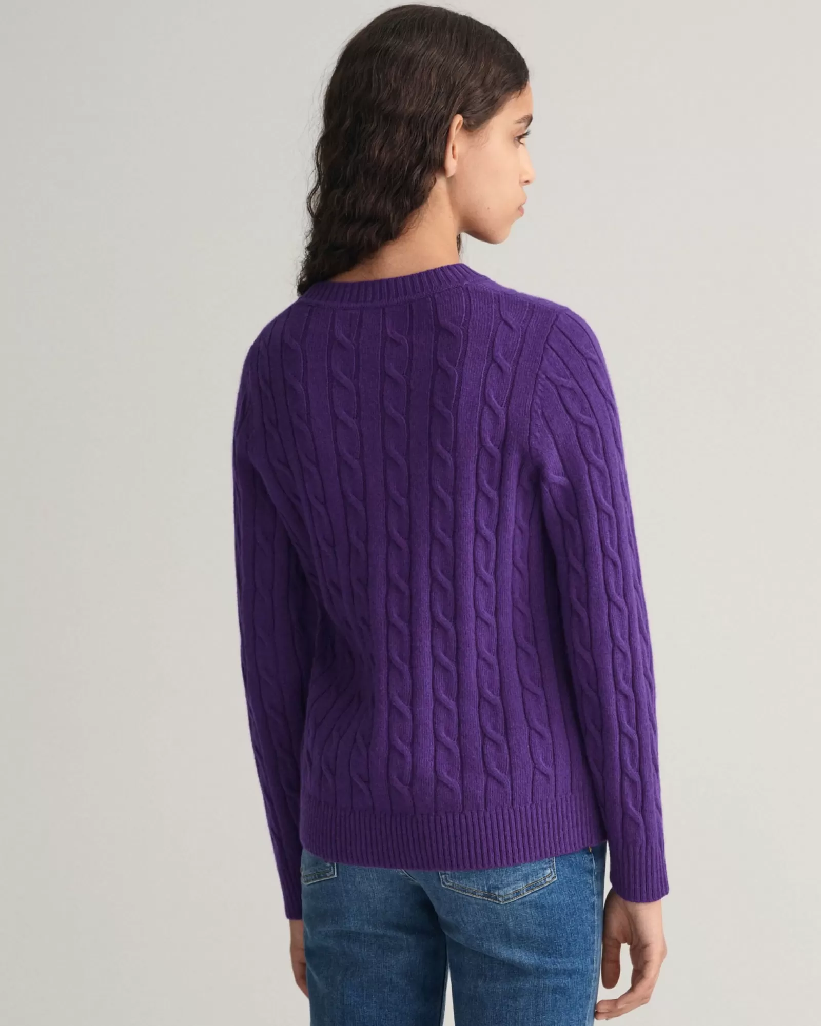 Women GANT Knitwear*Lambswool Cable Knit Crew Neck Sweater PANSY PURPLE