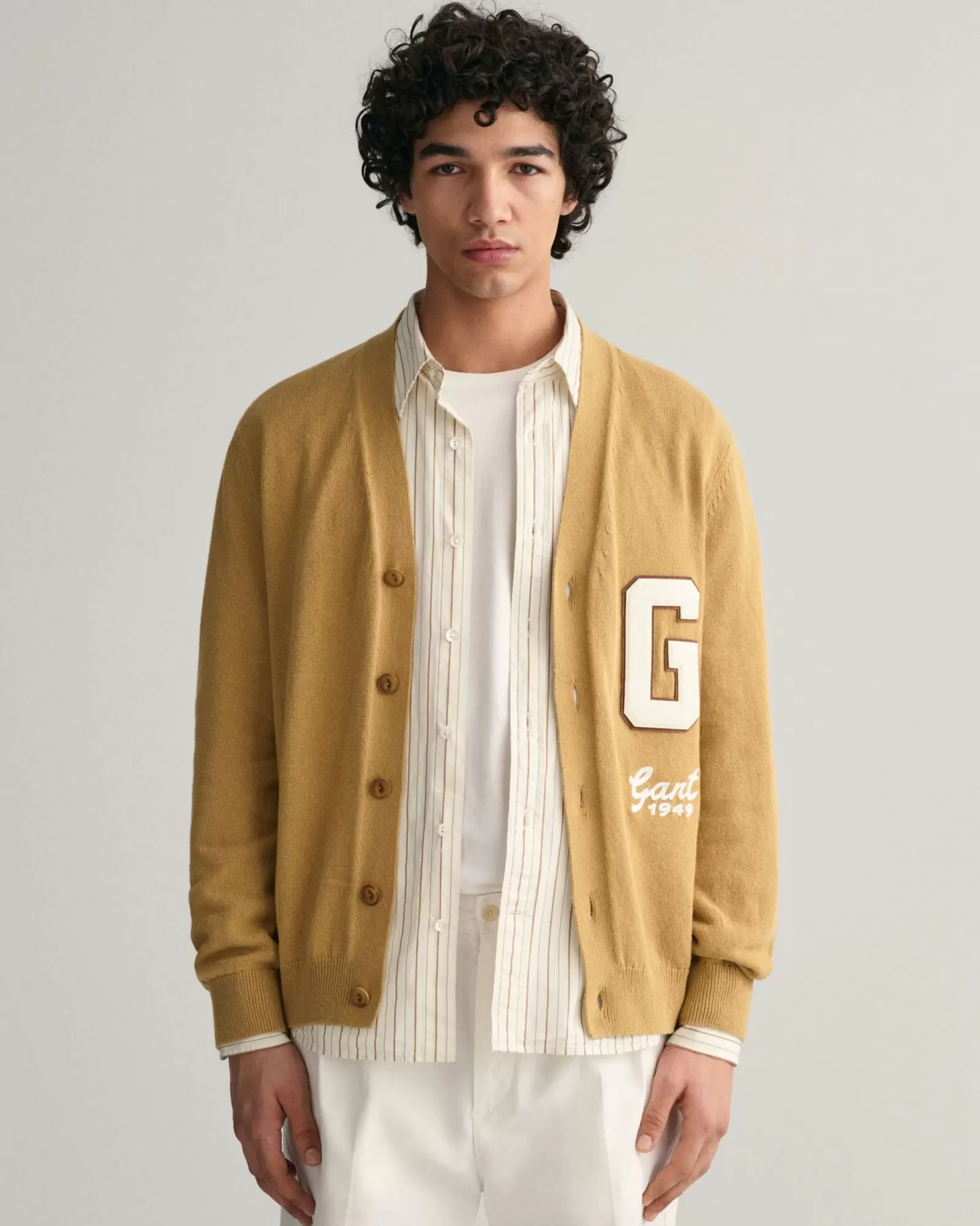 Men GANT Knitwear*Letterman Cardigan GOLDEN KHAKI