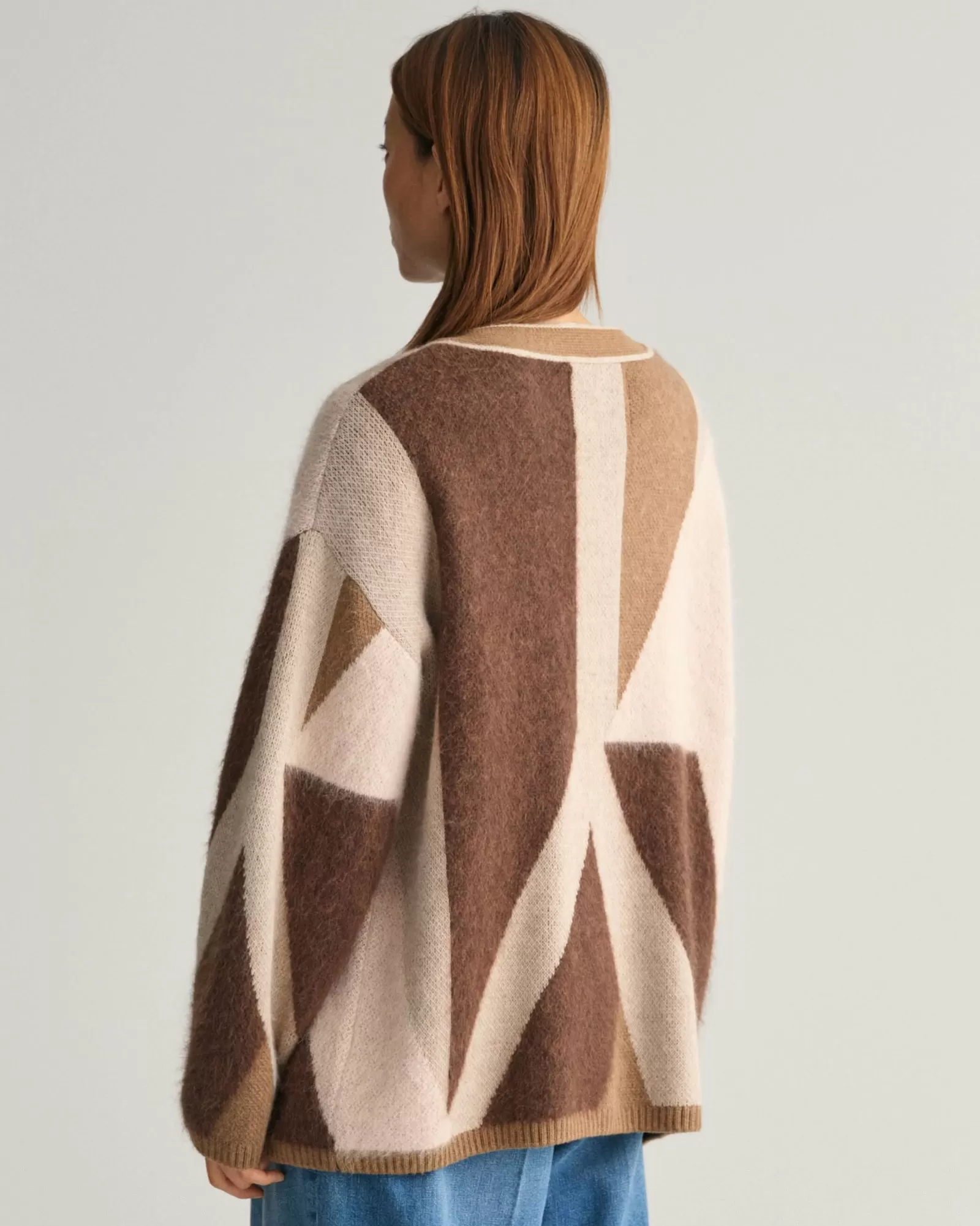 Women GANT Knitwear*Letters Print Intarsia Cardigan ROASTED WALNUT