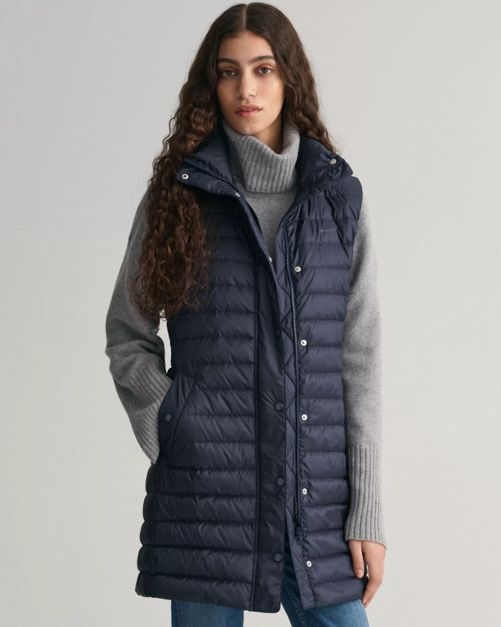 Women GANT Jackets & Coats*Light Down Long Vest EVENING BLUE