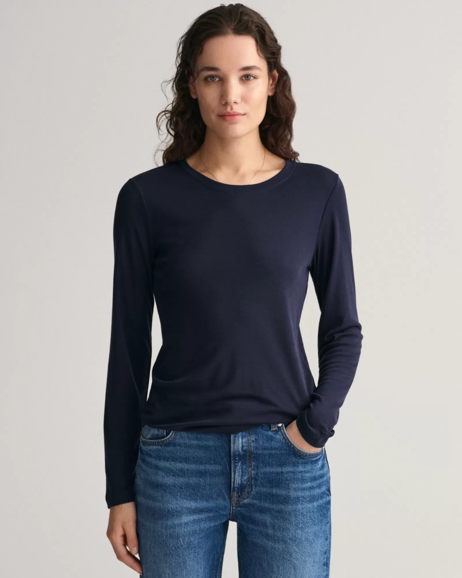 Women GANT T-Shirts & Tops*Lightweight Long Sleeve T-Shirt EVENING BLUE