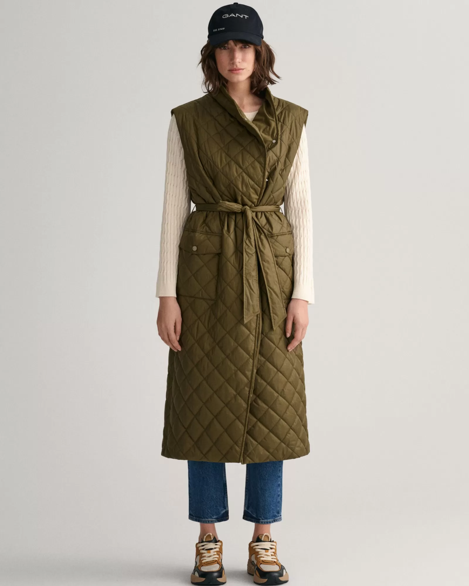 Women GANT Jackets & Coats*Long Quilted Vest DARK CACTUS