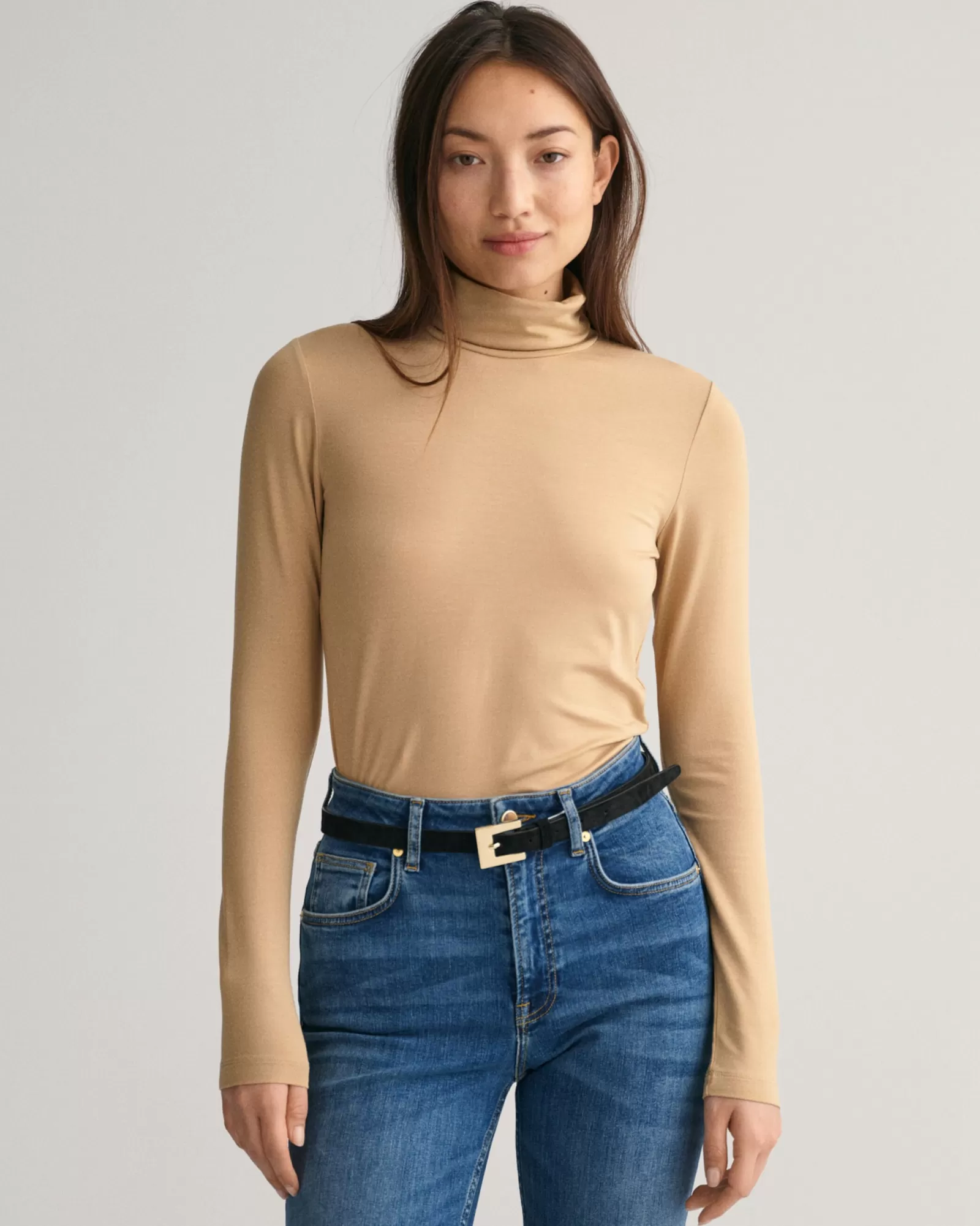 Women GANT T-Shirts & Tops*Long Sleeve Turtleneck Top DARK KHAKI