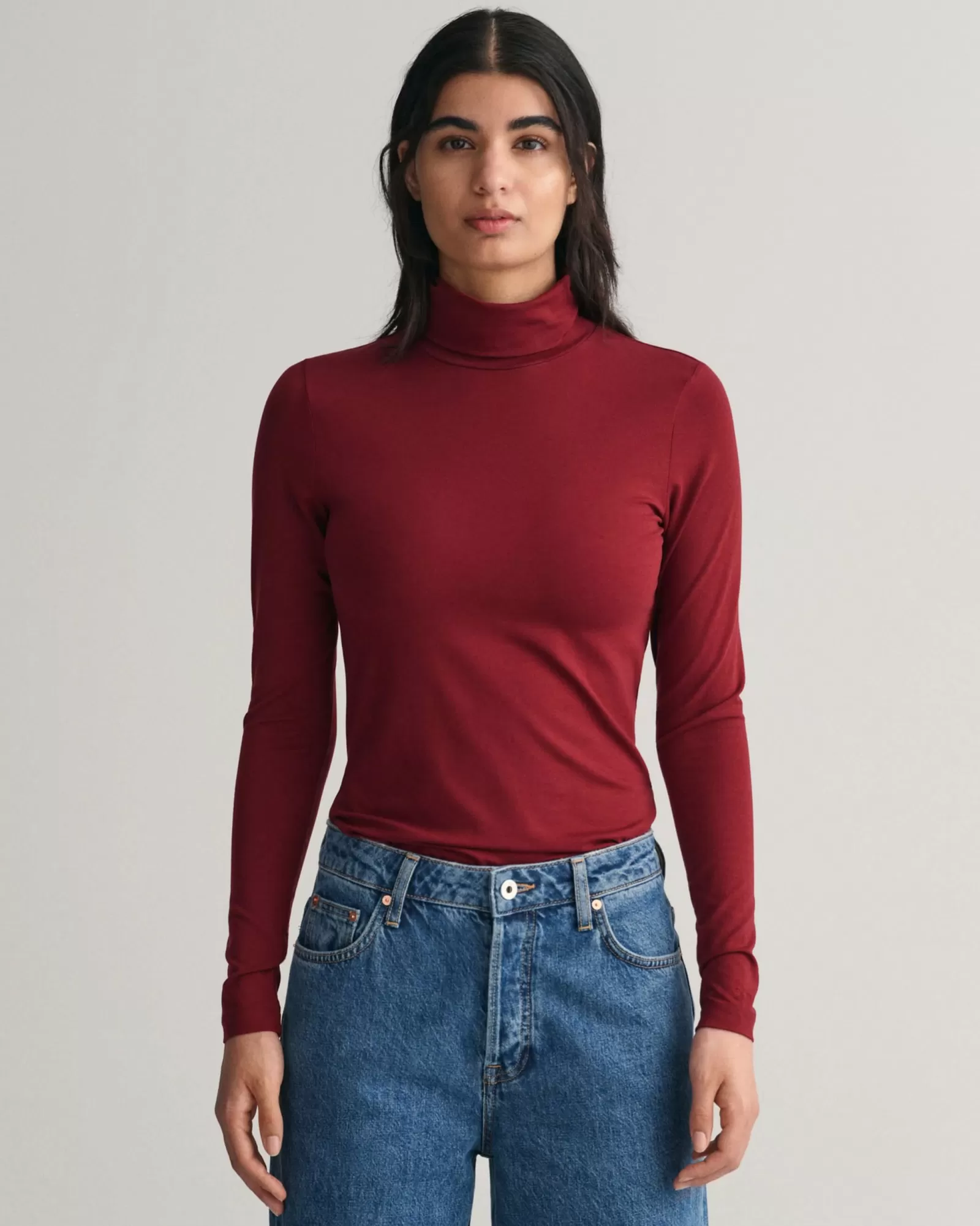 Women GANT T-Shirts & Tops*Long Sleeve Turtleneck Top PLUMPED RED