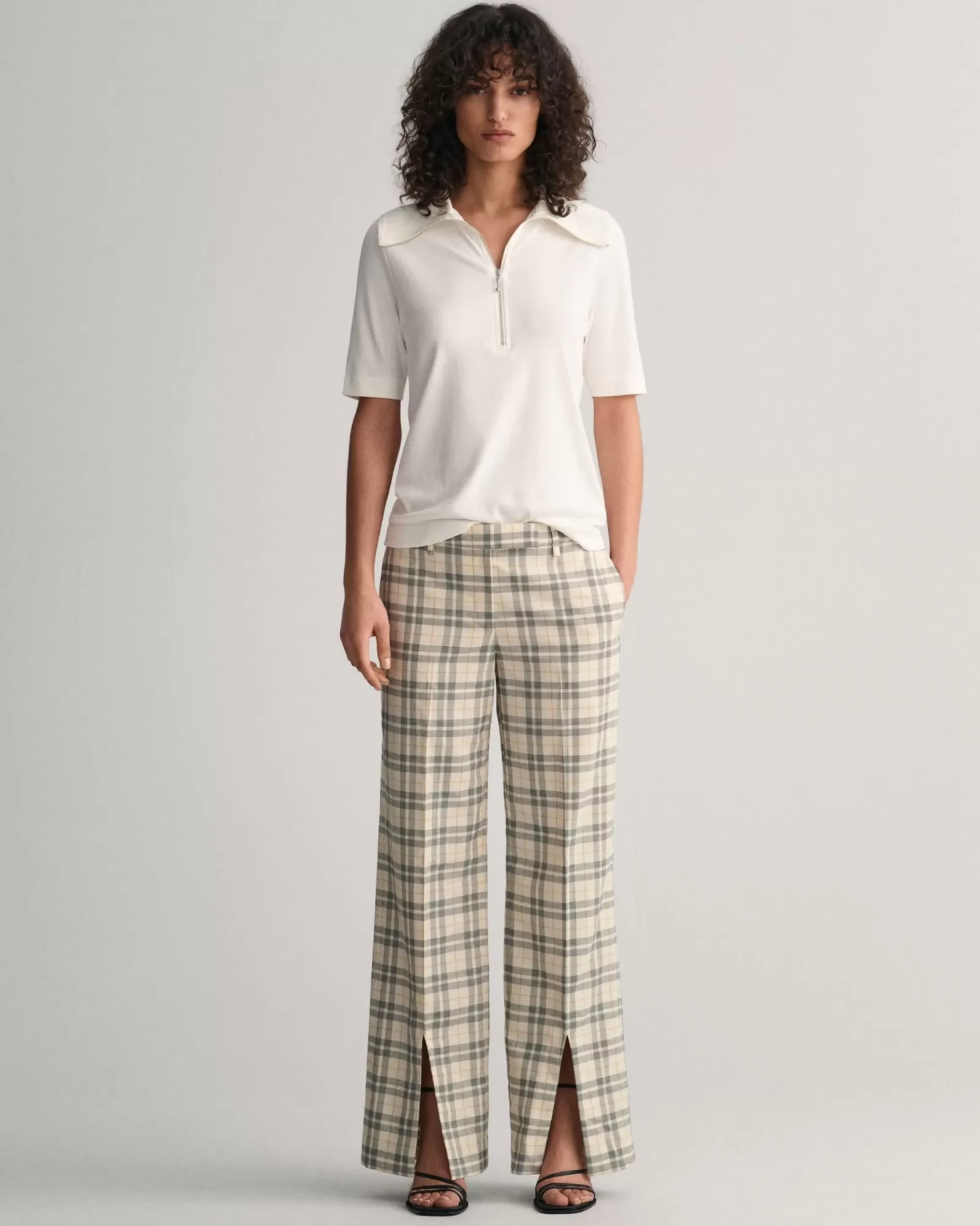 Women GANT Pants*Low Rise Straight Leg Checked Pants LINEN