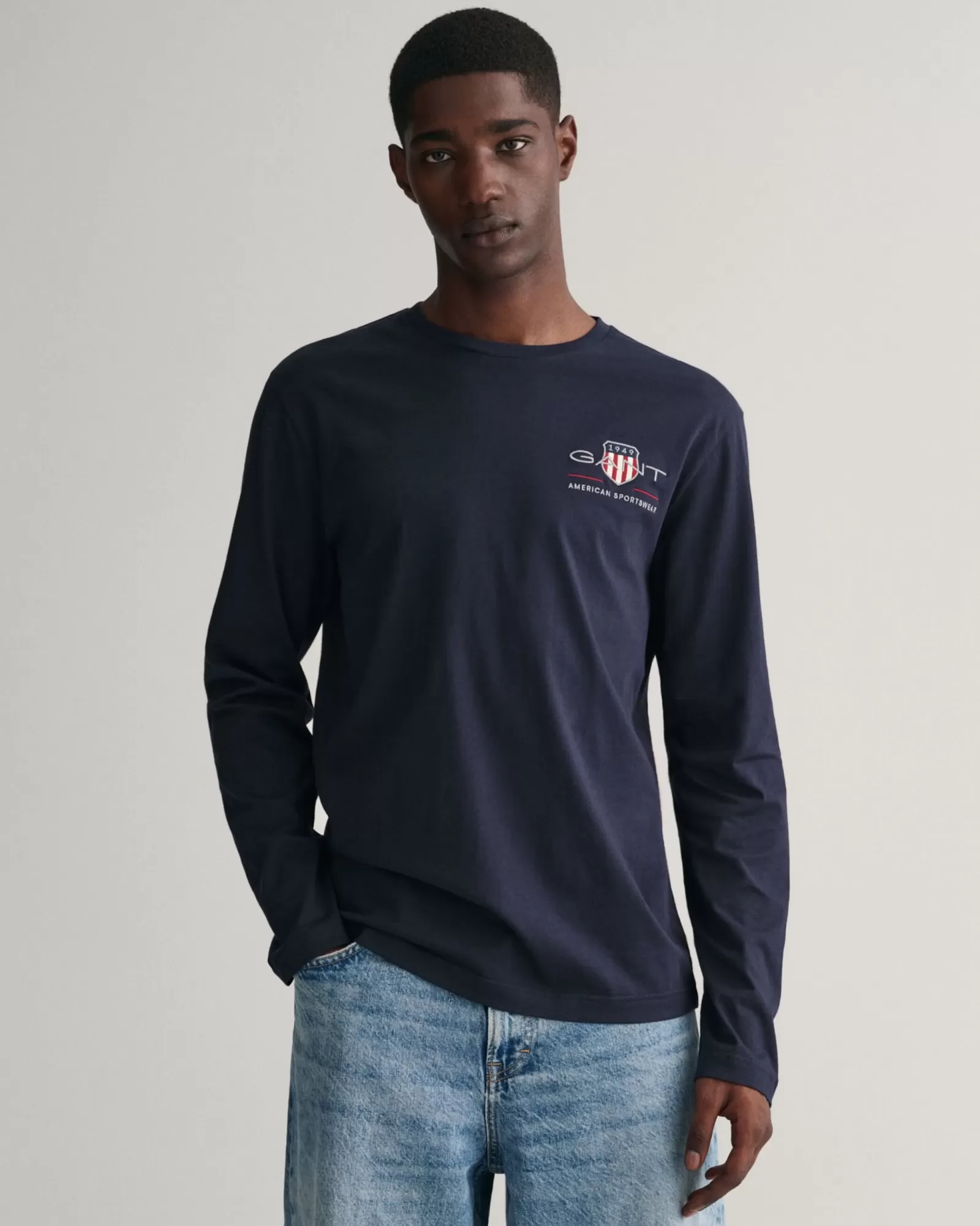 Men GANT T-Shirts*Medium Archive Shield Long Sleeve T-Shirt EVENING BLUE