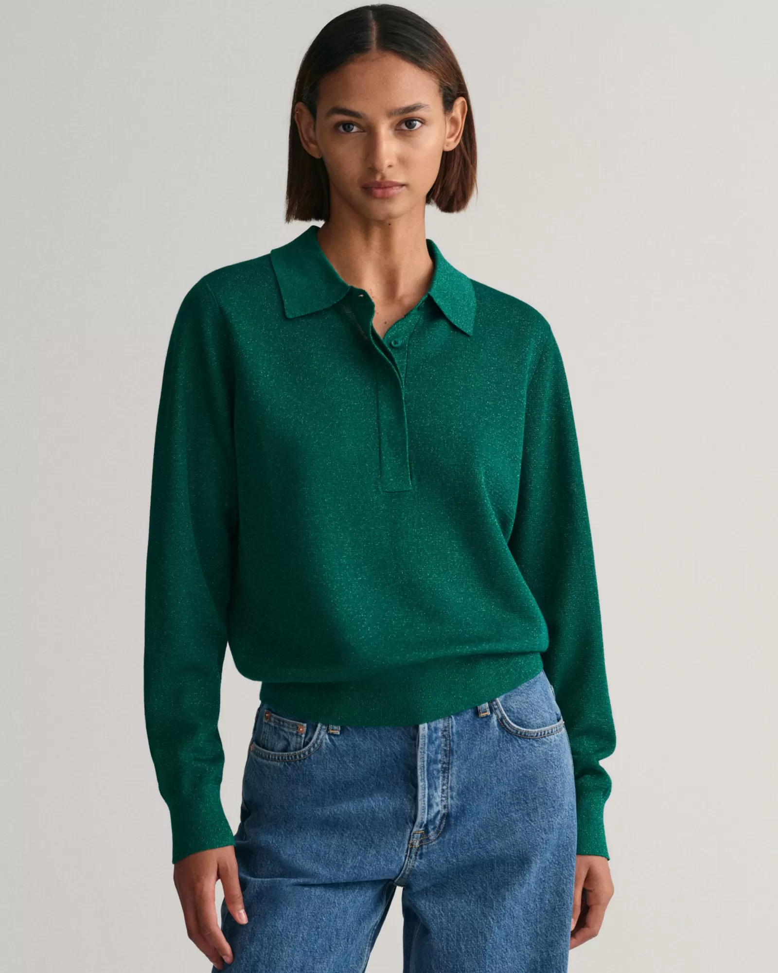 Women GANT Knitwear*Metallic Polo Sweater LAVISH GREEN