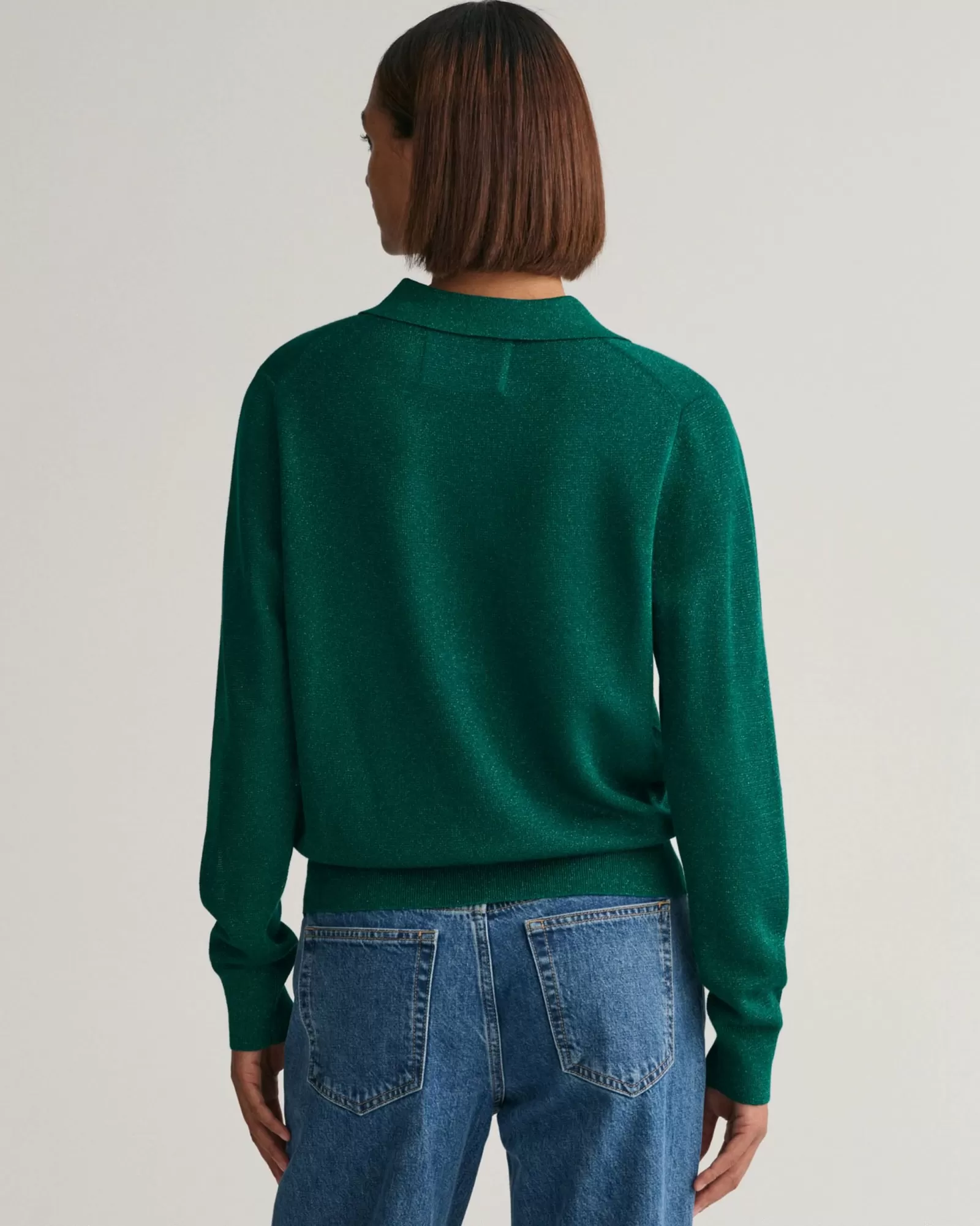 Women GANT Knitwear*Metallic Polo Sweater LAVISH GREEN