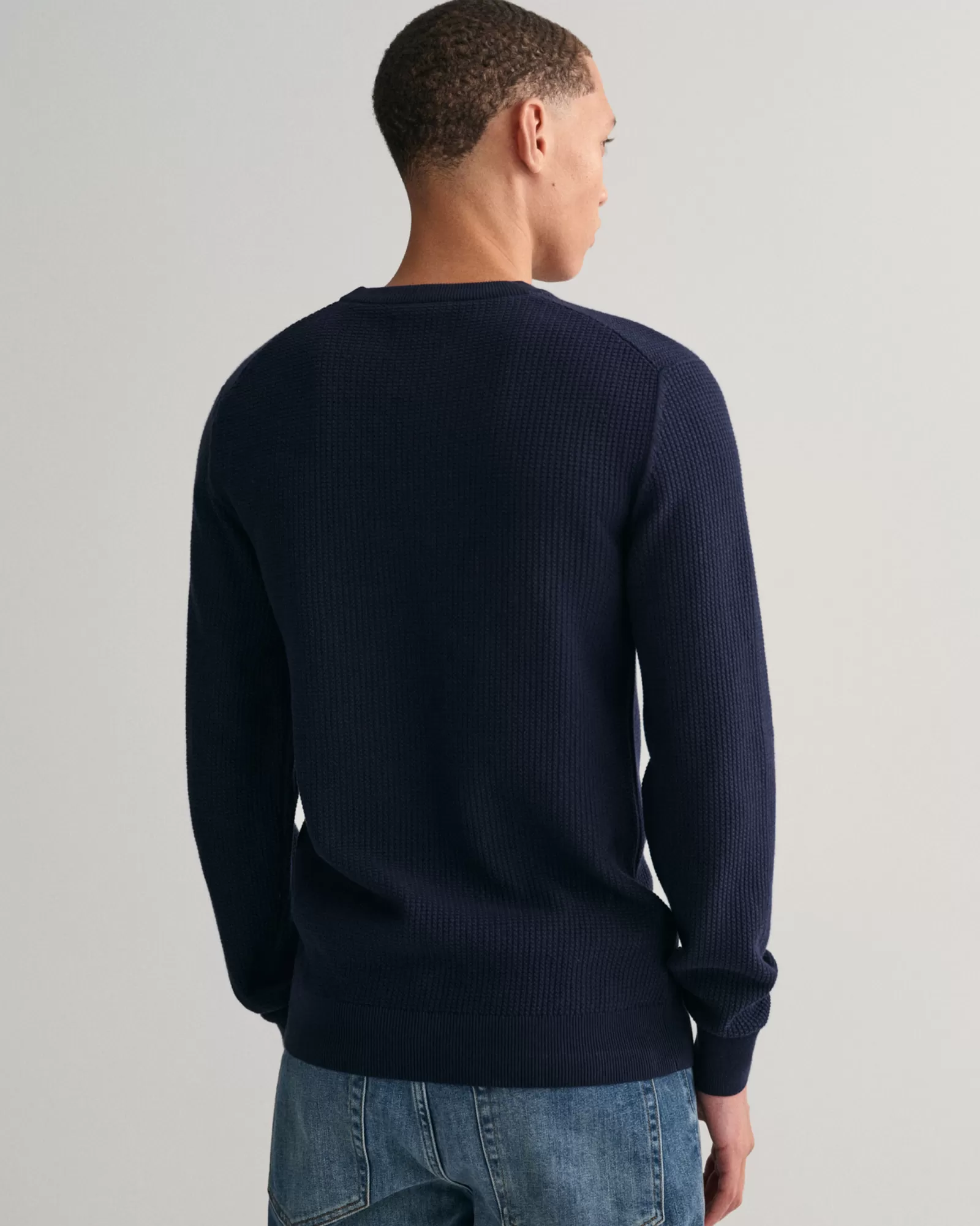 Men GANT Knitwear*Micro Cotton Textured Crew Neck Sweater EVENING BLUE