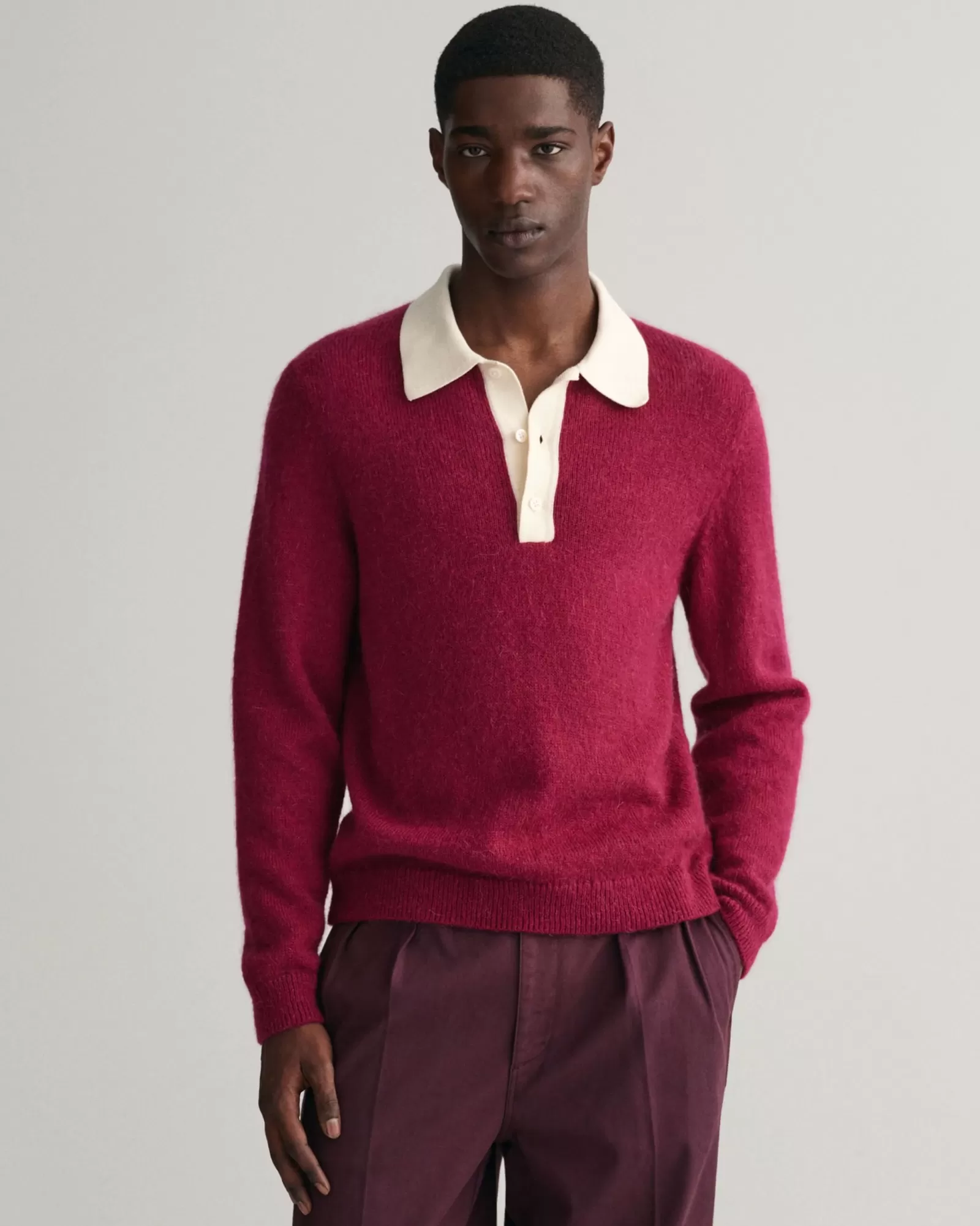 Men GANT Knitwear*Mohair Cotton Rugger PLUMPED RED