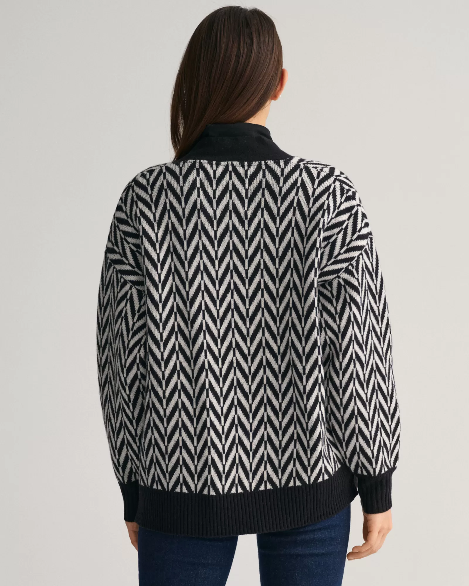 Women GANT Knitwear*Multicolored Herringbone Cardigan EBONY BLACK