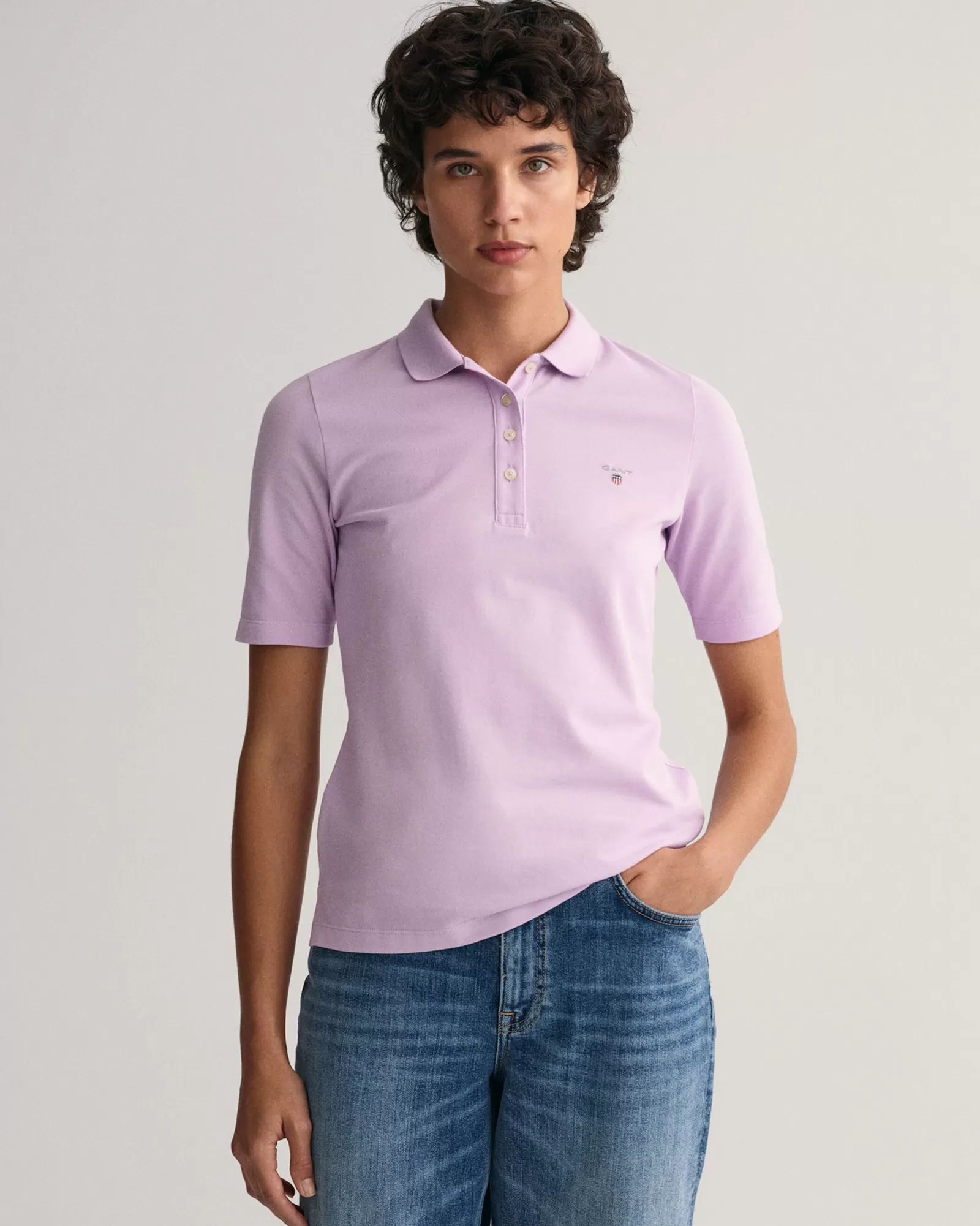 Women GANT Polos & Ruggers*Original Mid Sleeve Piqué Polo Shirt SOOTHING LILAC