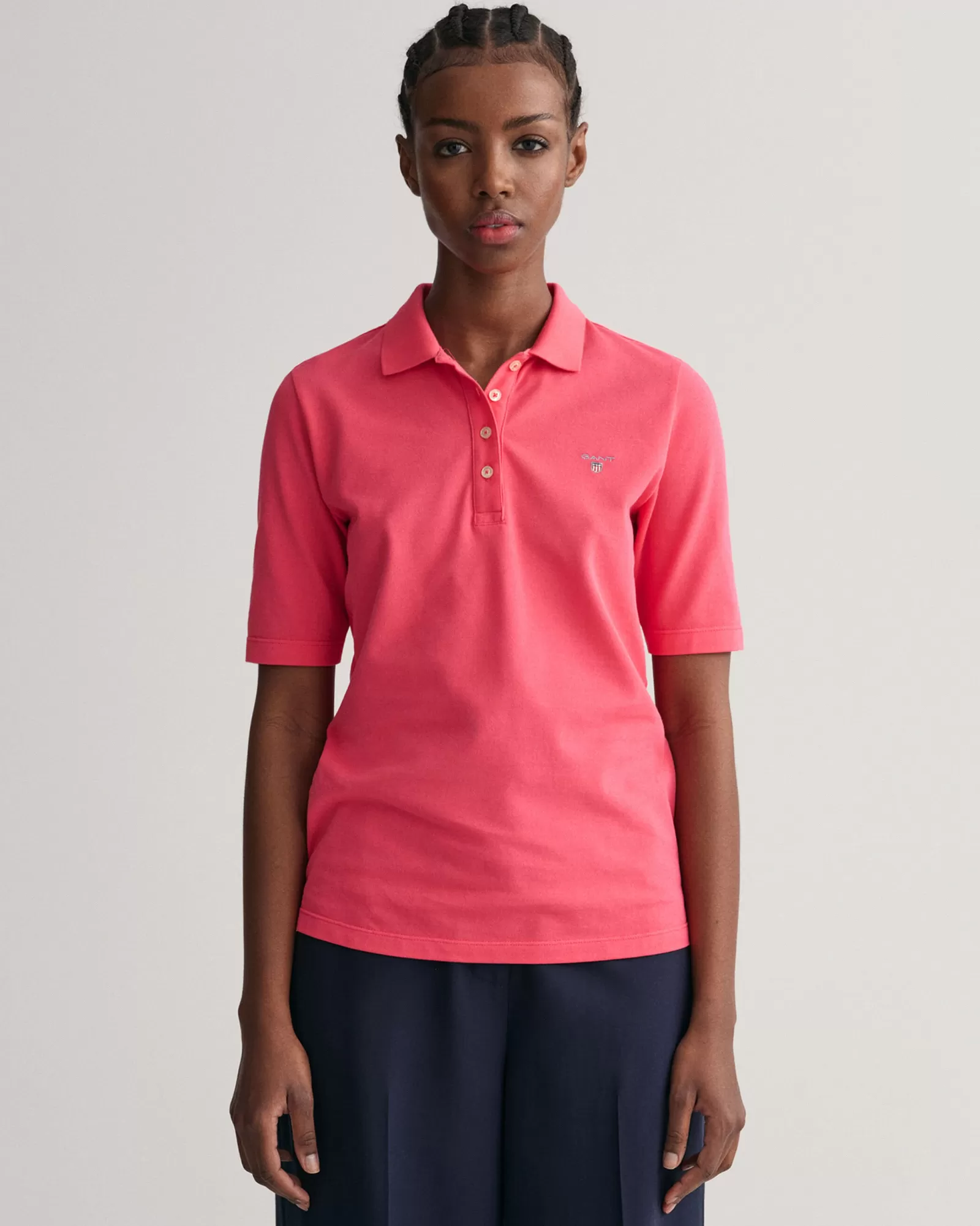 Women GANT Polos & Ruggers*Original Mid Sleeve Piqué Polo Shirt MAGENTA PINK