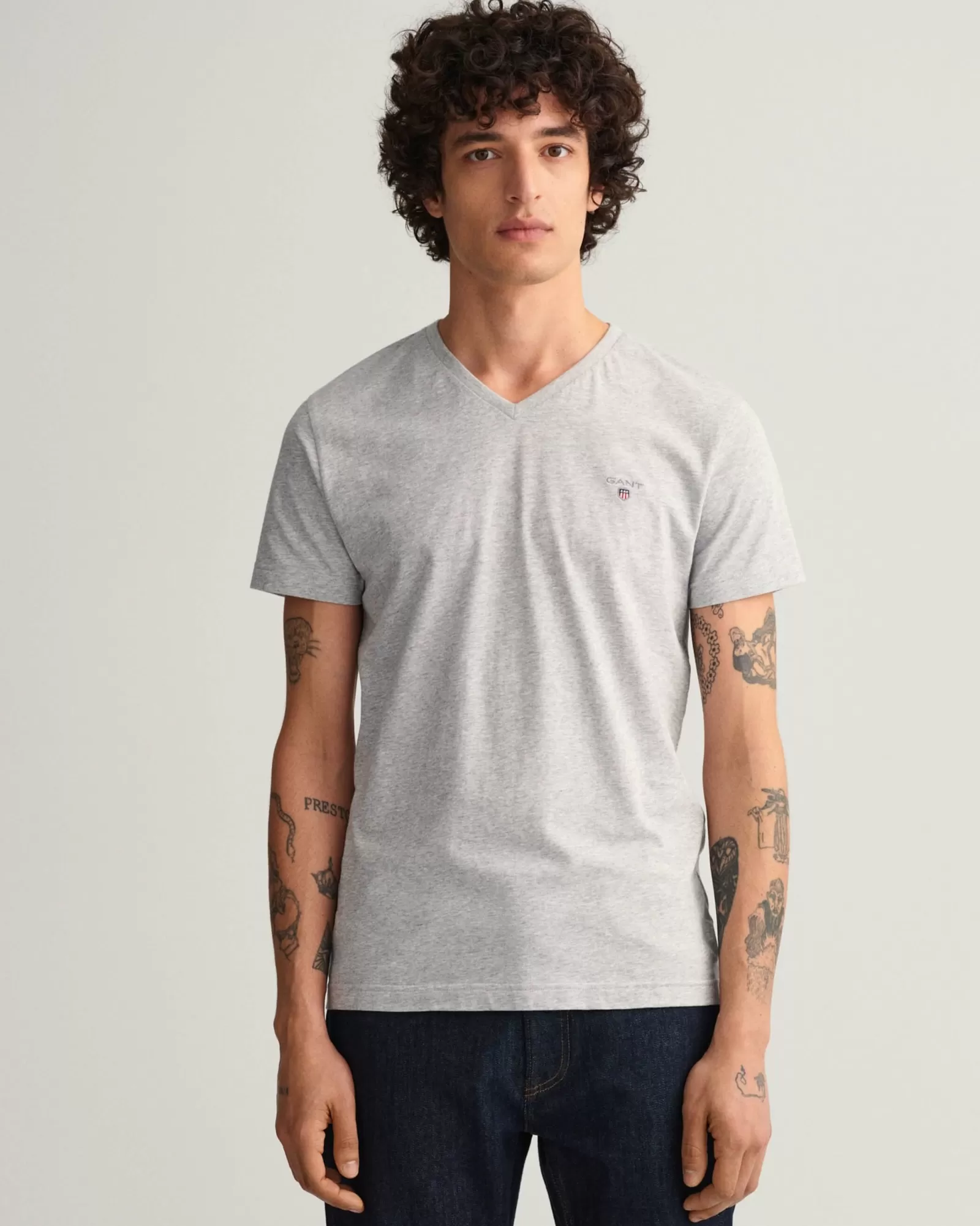 Men GANT T-Shirts*Original Slim Fit V-Neck T-Shirt LIGHT GREY MELANGE