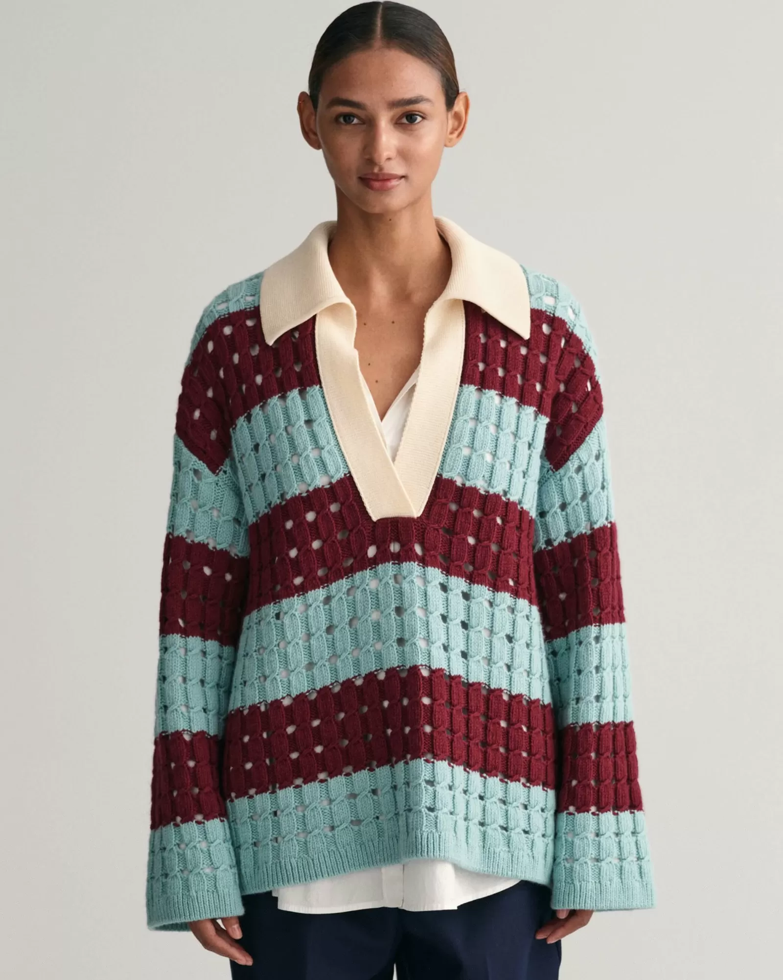 Women GANT Knitwear | Polos & Ruggers*Oversized Barstripe Knitted Rugger DUSTY TURQUOISE