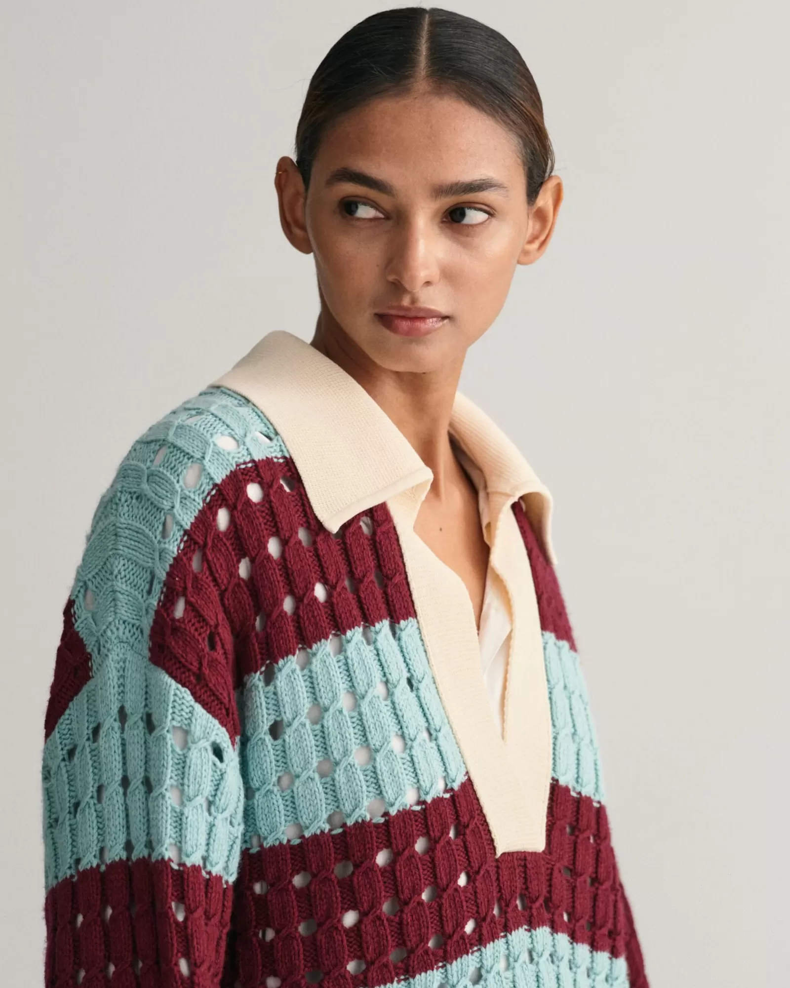 Women GANT Knitwear | Polos & Ruggers*Oversized Barstripe Knitted Rugger DUSTY TURQUOISE