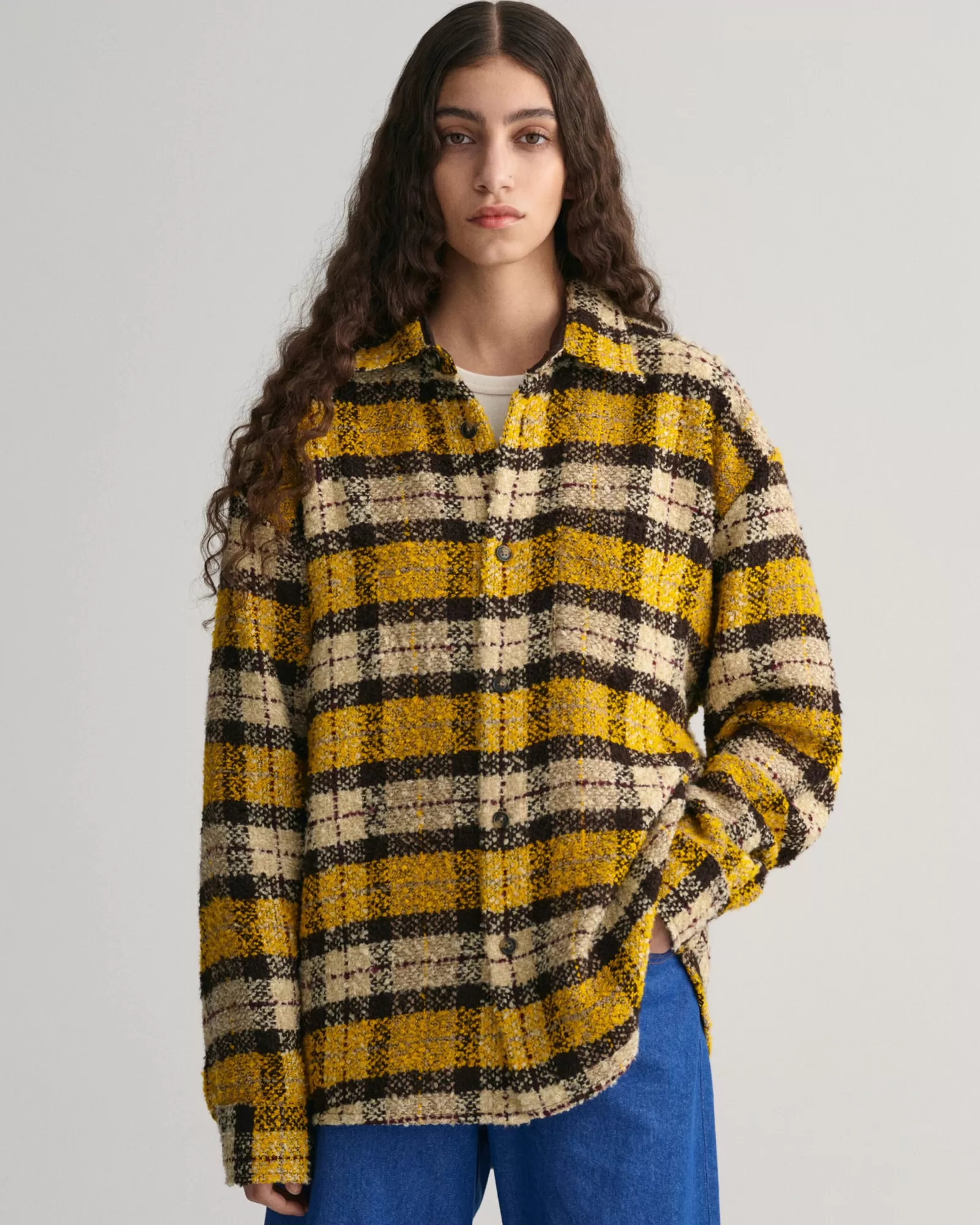 Women GANT Shirts*Oversized Bouclé Checked Shirt SUNFLOWER YELLOW