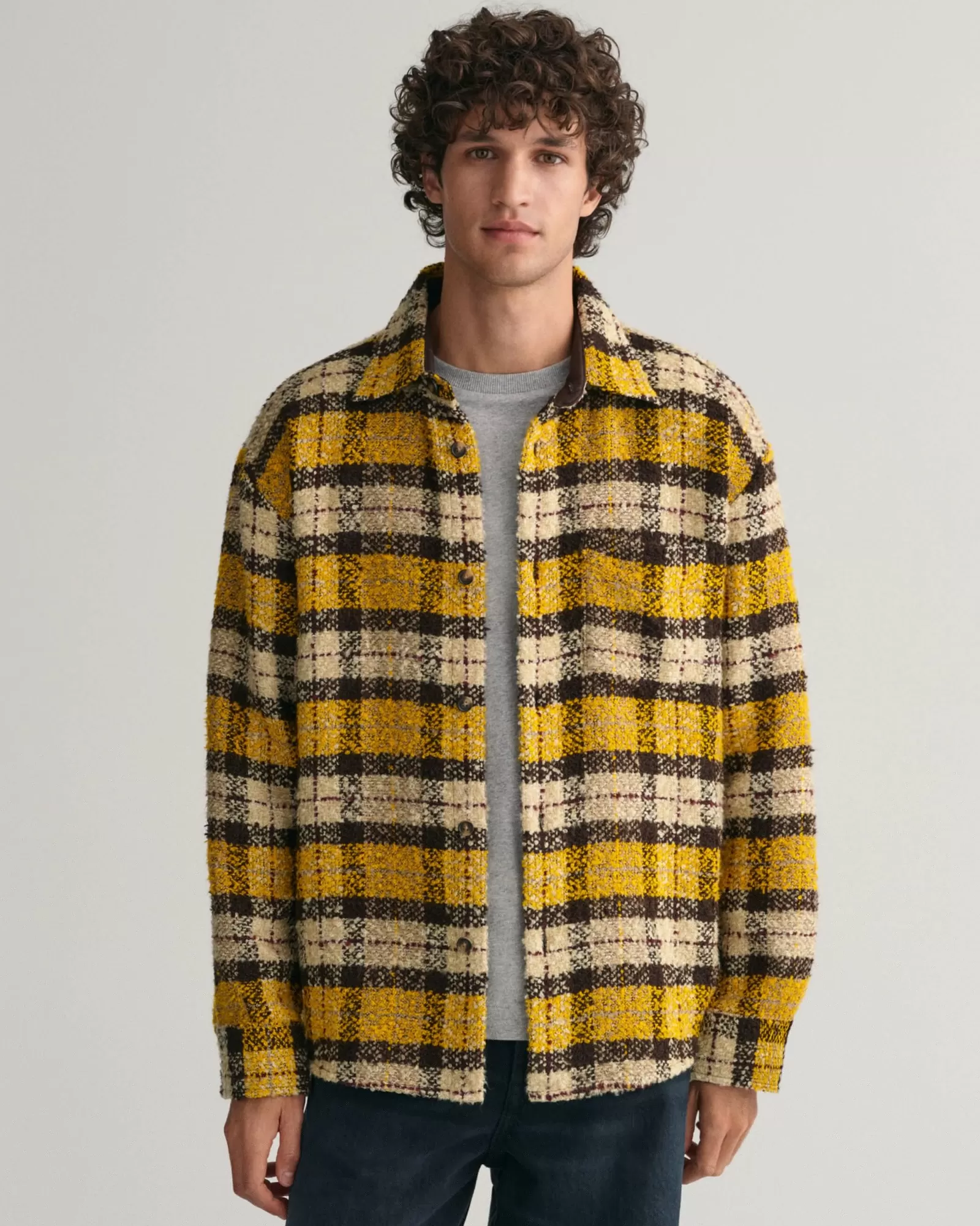 Men GANT Shirts*Oversized Bouclé Checked Shirt SUNFLOWER YELLOW