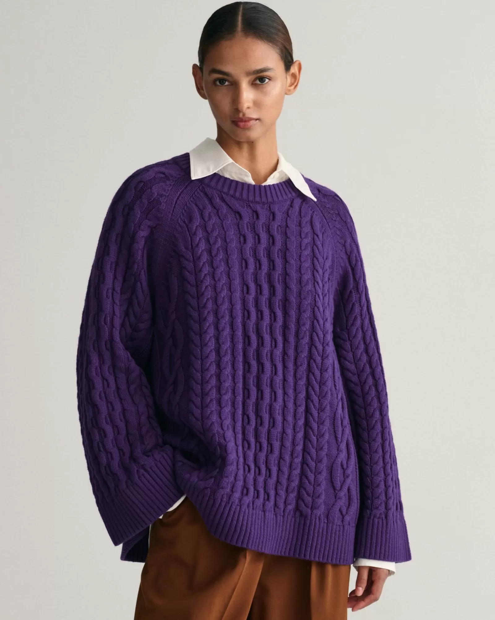 Women GANT Knitwear*Oversized Cable Knit Crew Neck Sweater PANSY PURPLE