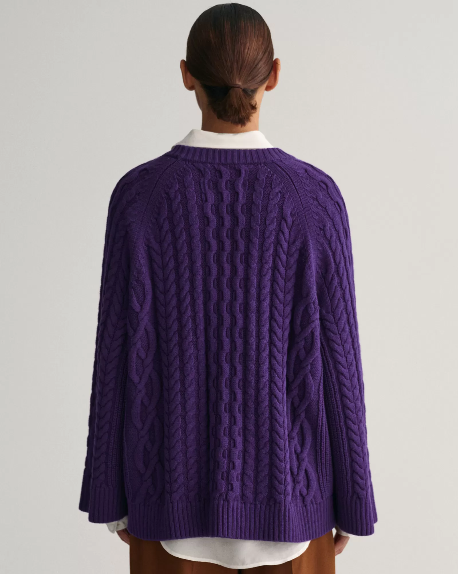 Women GANT Knitwear*Oversized Cable Knit Crew Neck Sweater PANSY PURPLE