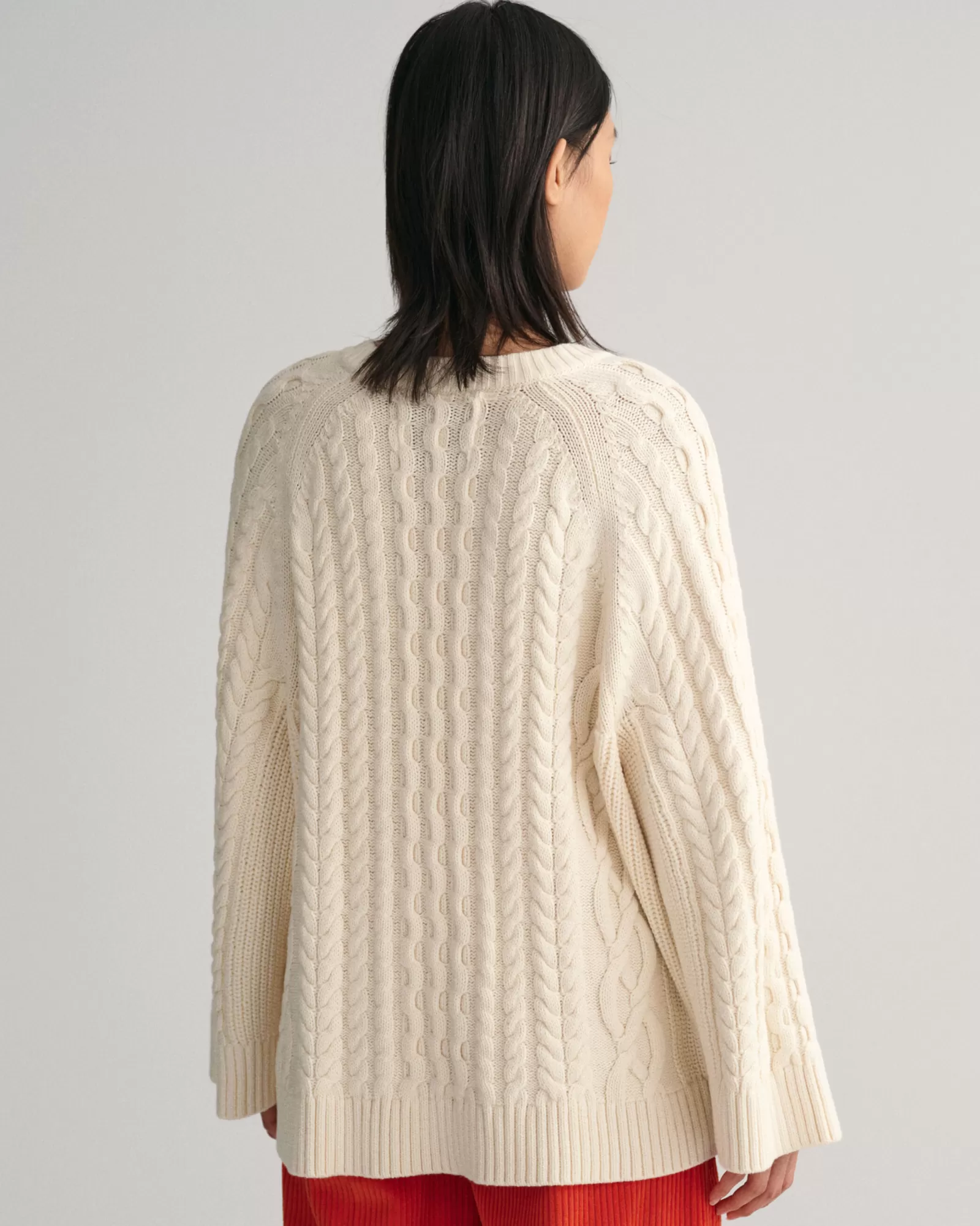 Women GANT Knitwear*Oversized Cable Knit Crew Neck Sweater CREAM