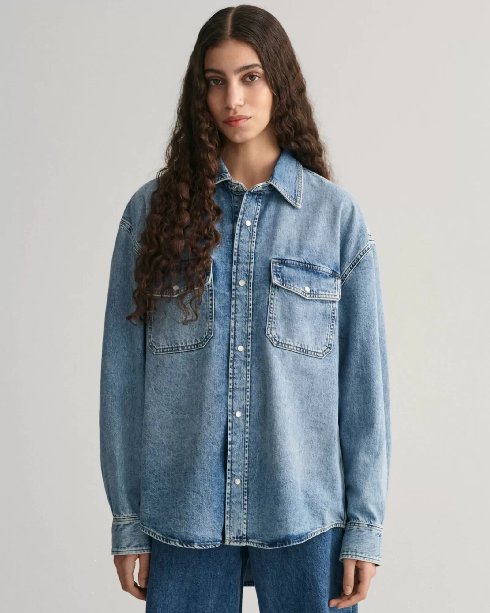 Women GANT Shirts*Oversized Denim Shirt LIGHT BLUE WORN IN