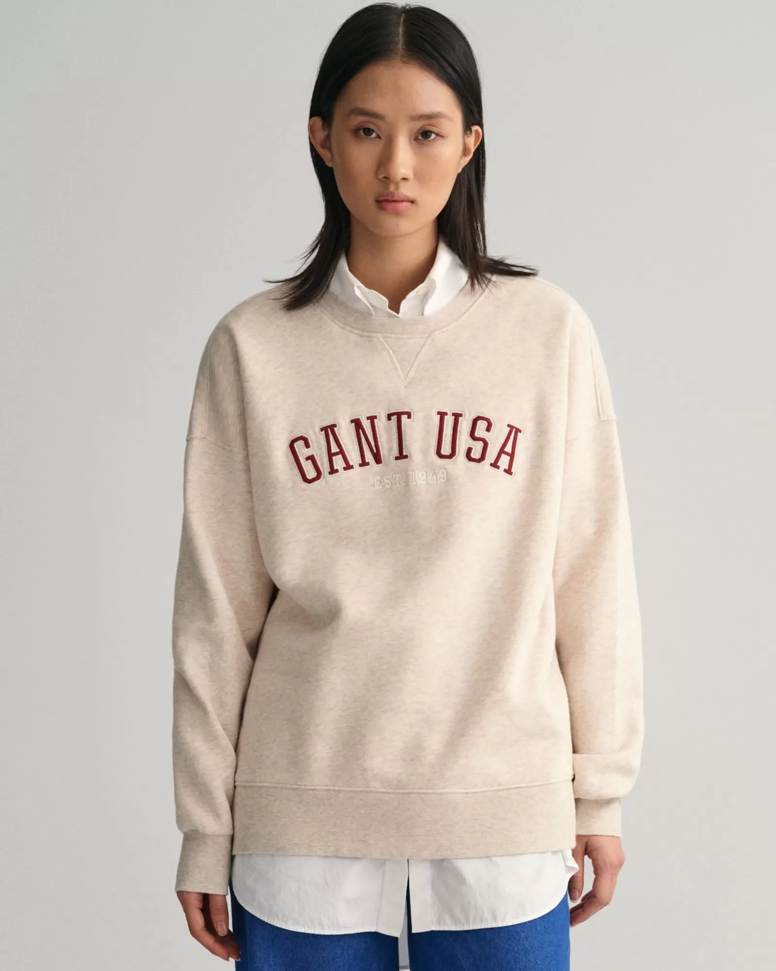 Women GANT Sweatshirts & Hoodies*Oversized USA Crew Neck Sweatshirt LIGHT BEIGE MELANGE