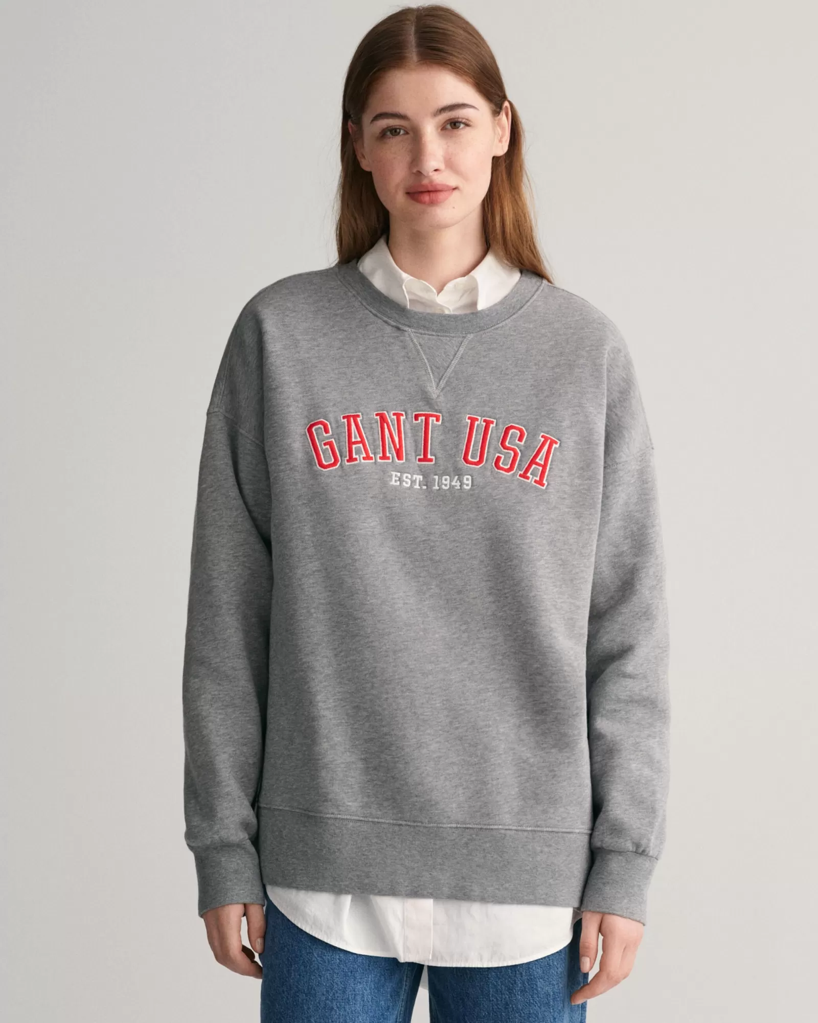 Women GANT Sweatshirts & Hoodies*Oversized USA Crew Neck Sweatshirt GREY MELANGE