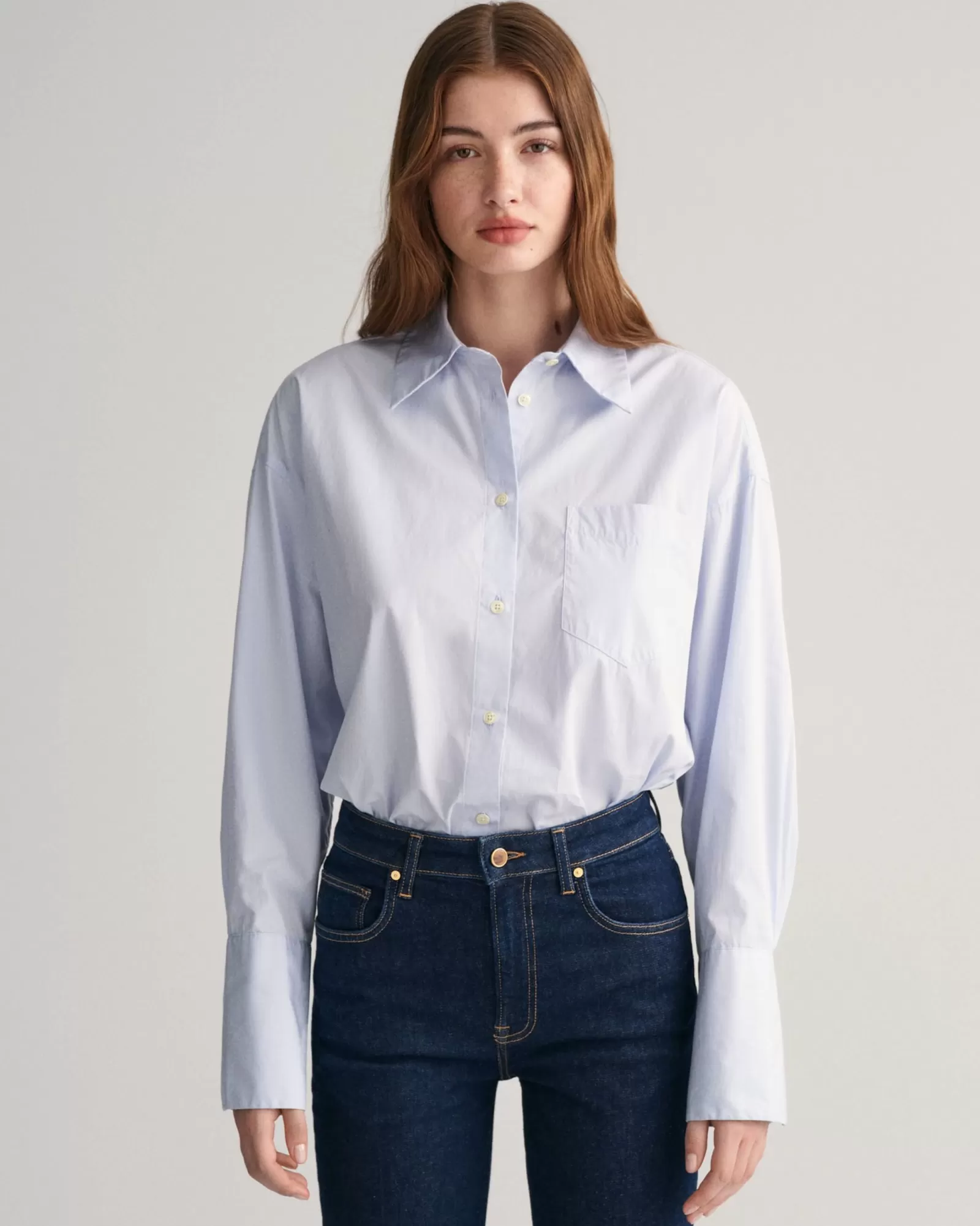 Women GANT Shirts*Oversized High Cuffs Poplin Shirt LIGHT BLUE