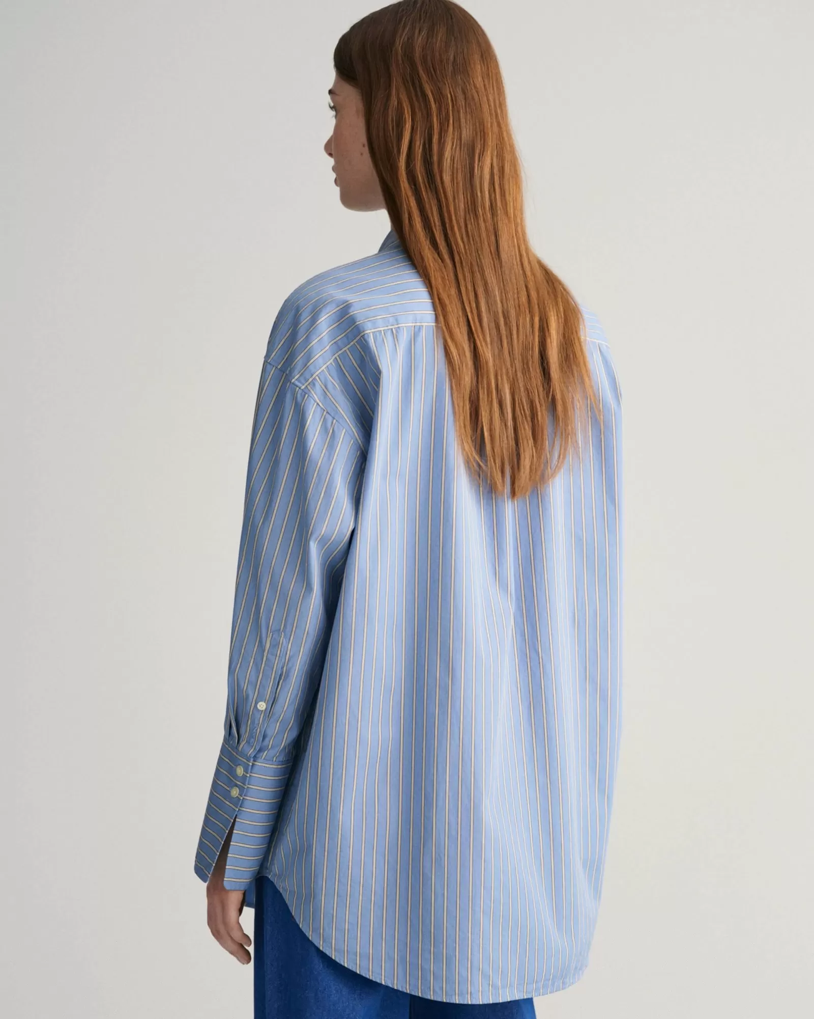 Women GANT Shirts*Oversized High Cuffs Striped Poplin Shirt WATERFALL BLUE