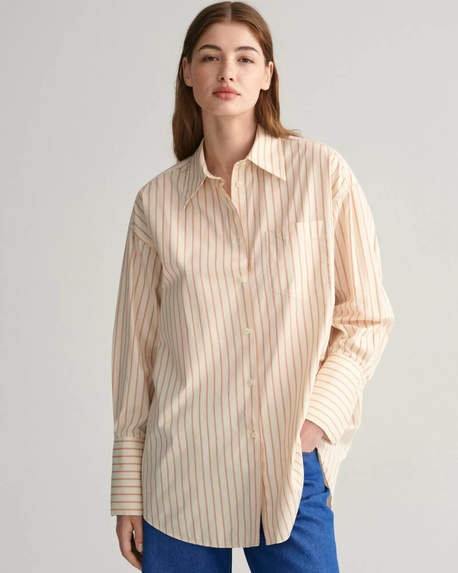 Women GANT Shirts*Oversized High Cuffs Striped Poplin Shirt LINEN