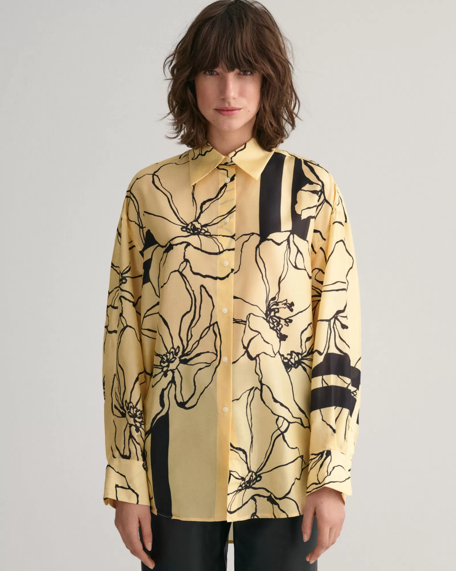 Women GANT Shirts*Oversized Line Drawing Silk Shirt DUSTY LIGHT YELLOW