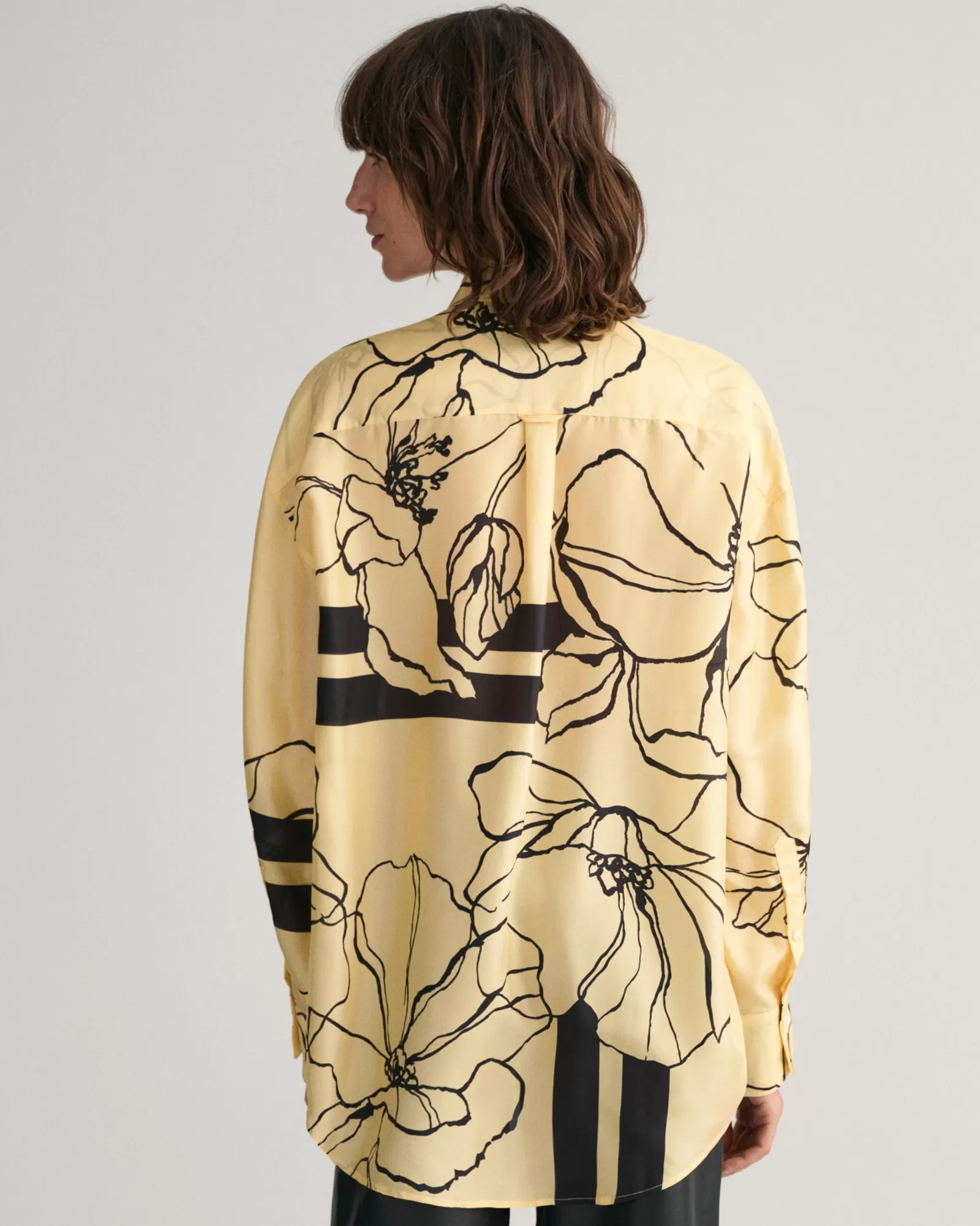 Women GANT Shirts*Oversized Line Drawing Silk Shirt DUSTY LIGHT YELLOW