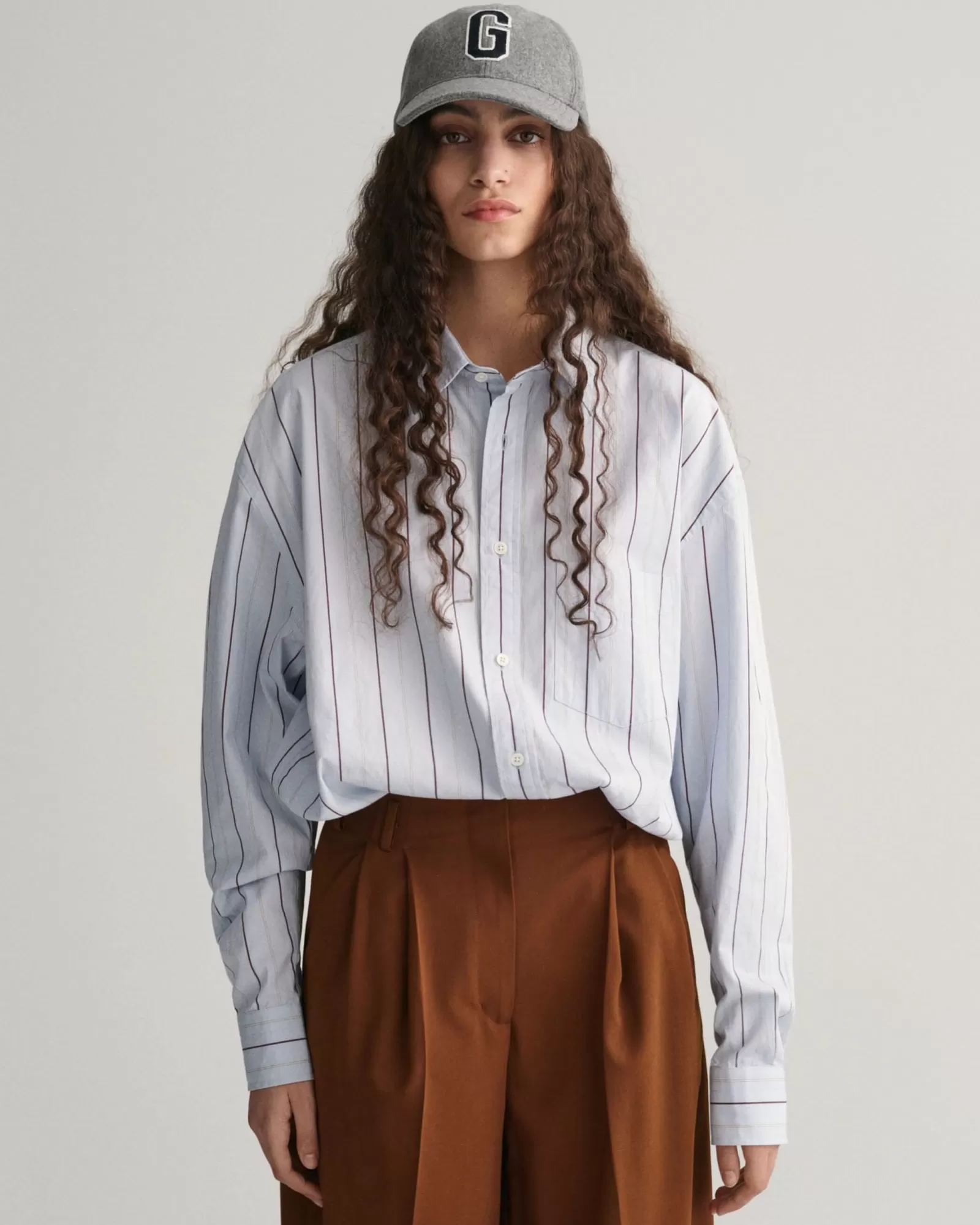 Women GANT Shirts*Oversized Striped Compact Poplin Shirt LIGHT BLUE