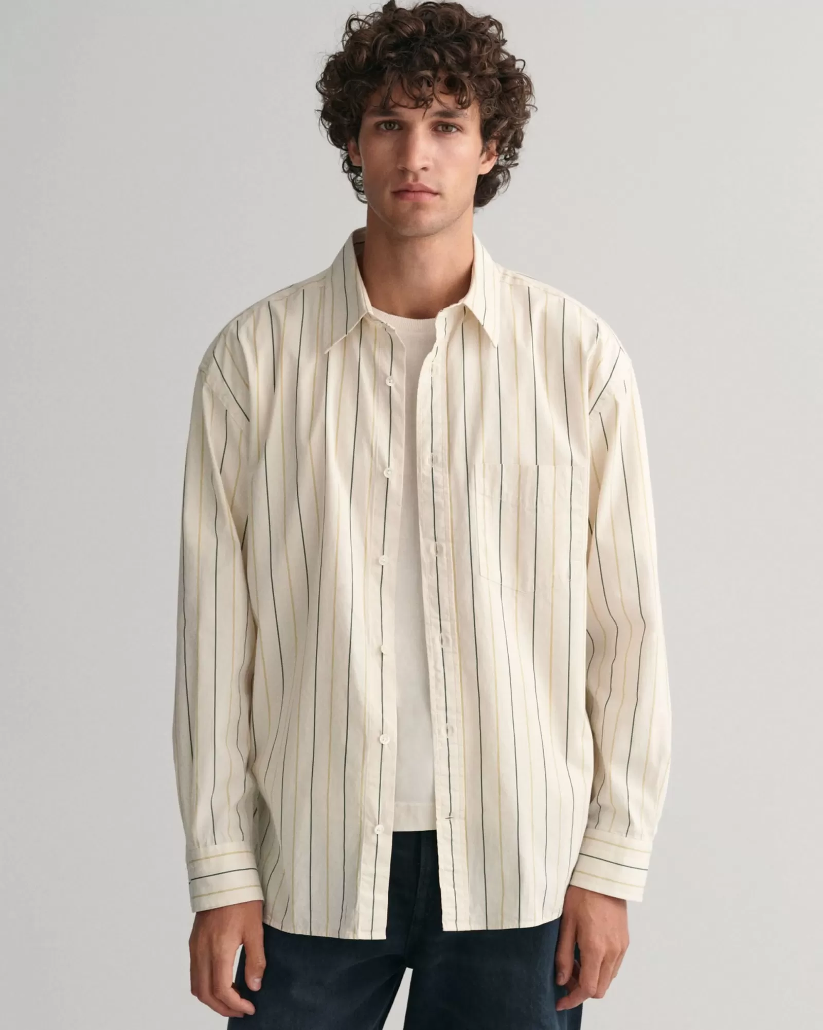 Men GANT Shirts*Oversized Striped Compact Poplin Shirt LINEN