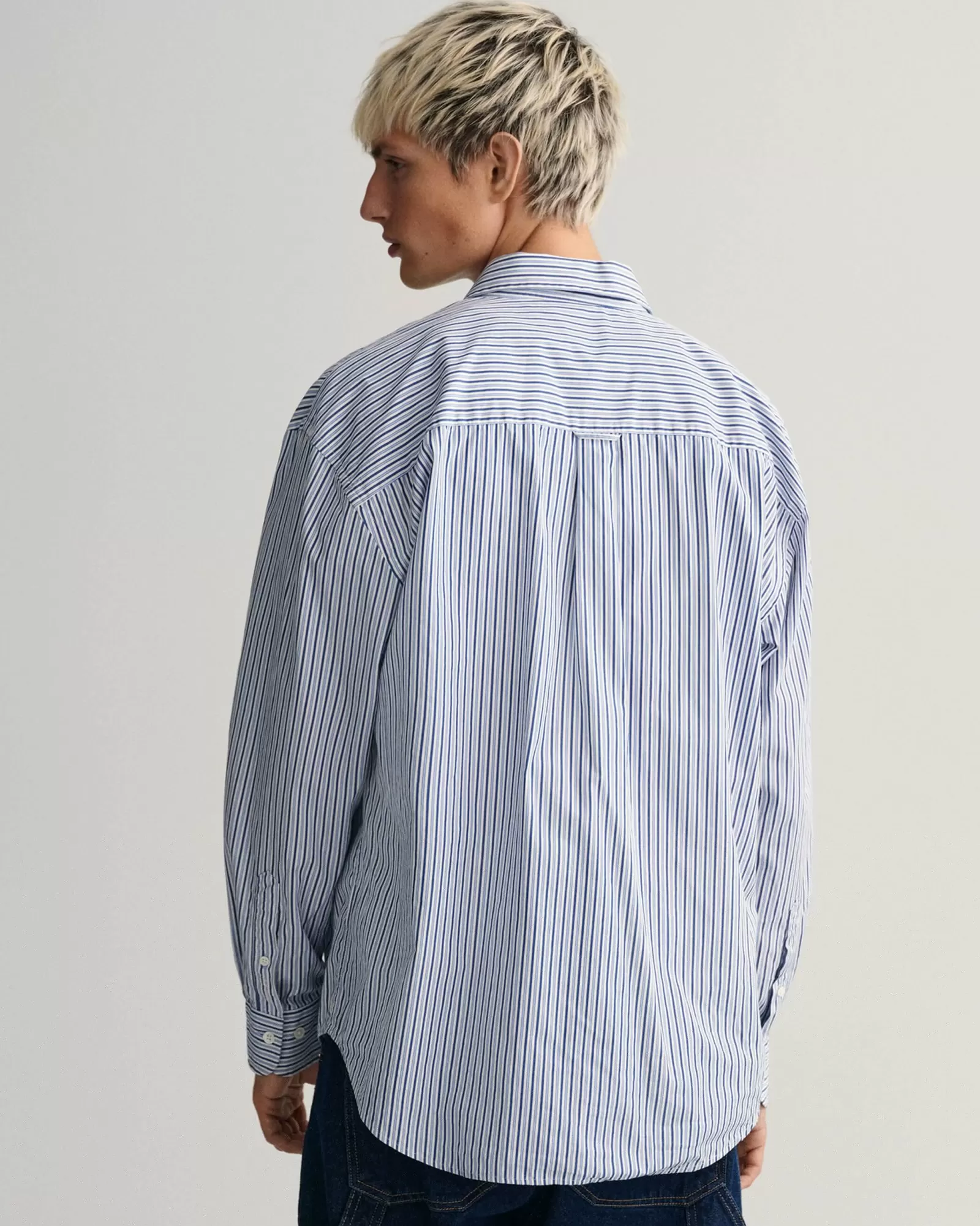 Men GANT Shirts*Oversized Striped Poplin Shirt COLLEGE BLUE