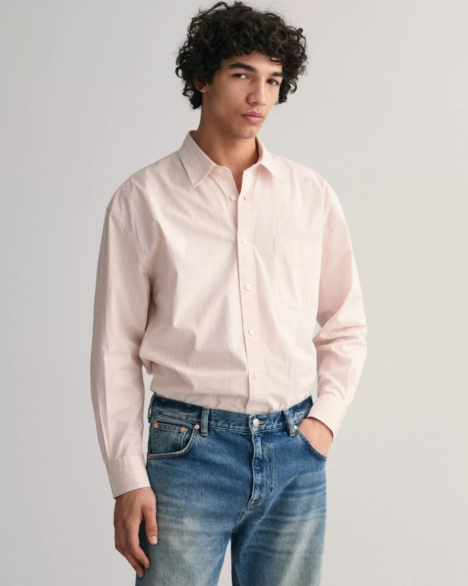 Men GANT Shirts*Oversized Striped Poplin Shirt DARK SAND