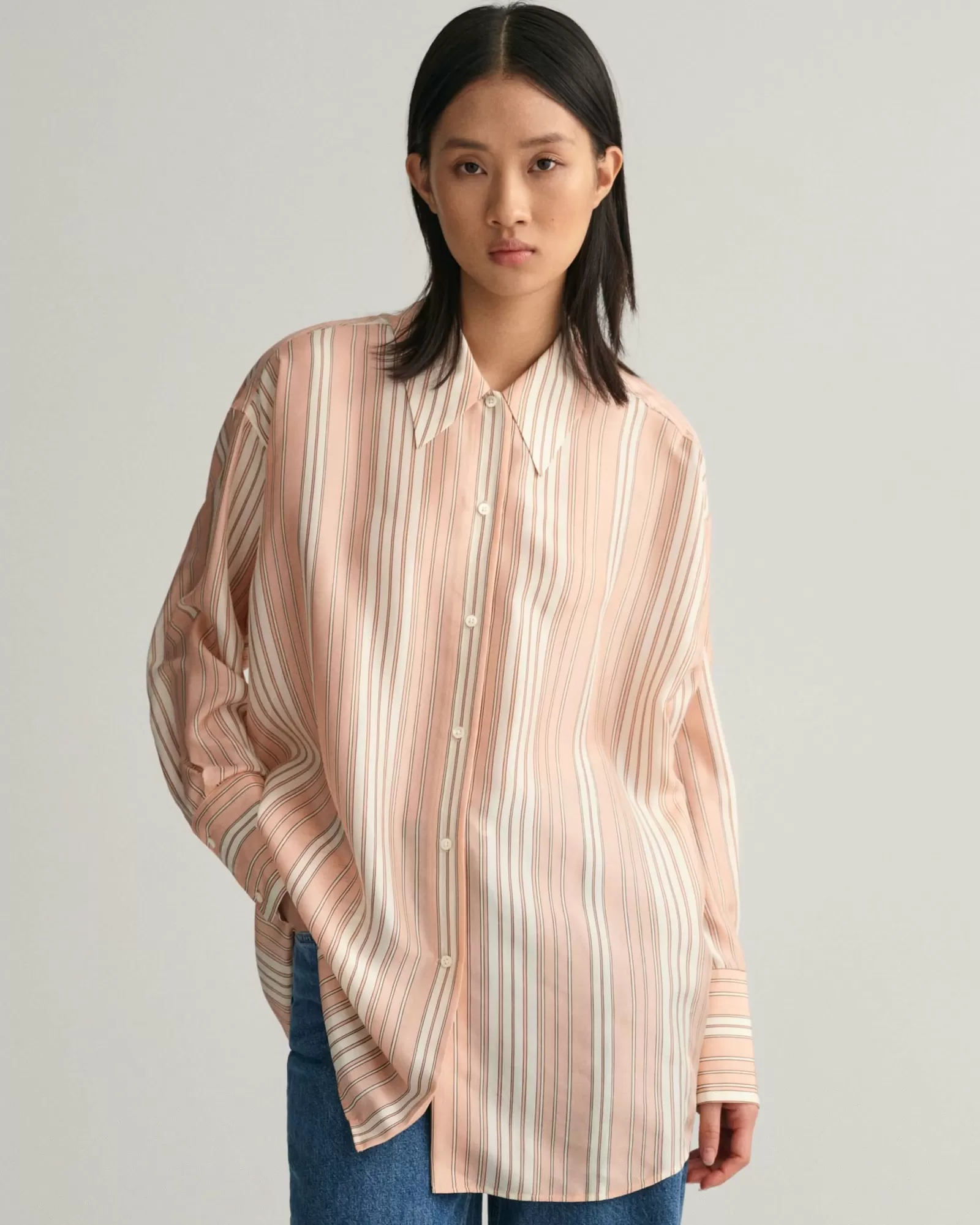 Women GANT Shirts*Oversized Striped Silk Shirt SALMON PINK