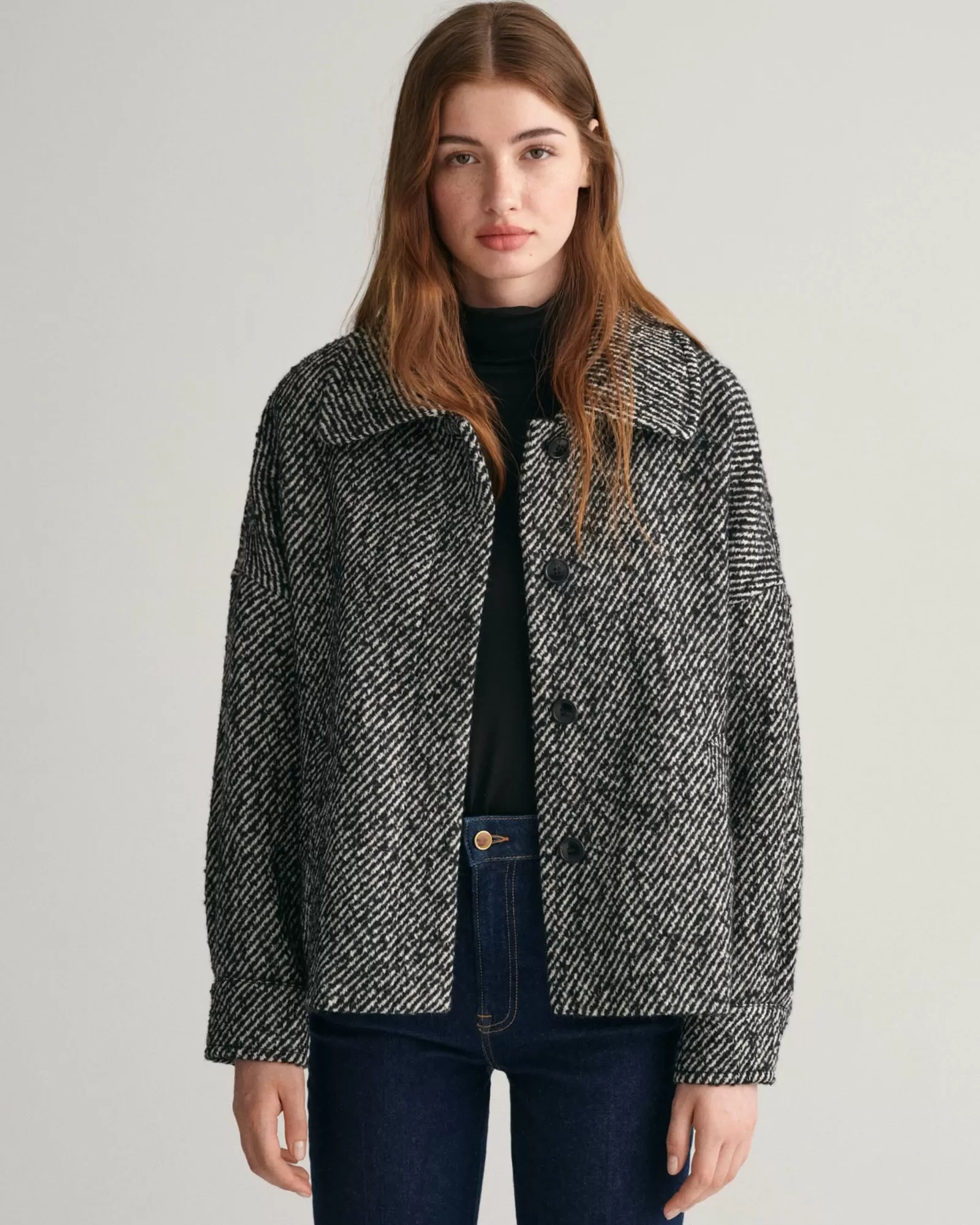 Women GANT Jackets & Coats*Patterned Cropped Wool Jacket CHARCOAL MELANGE