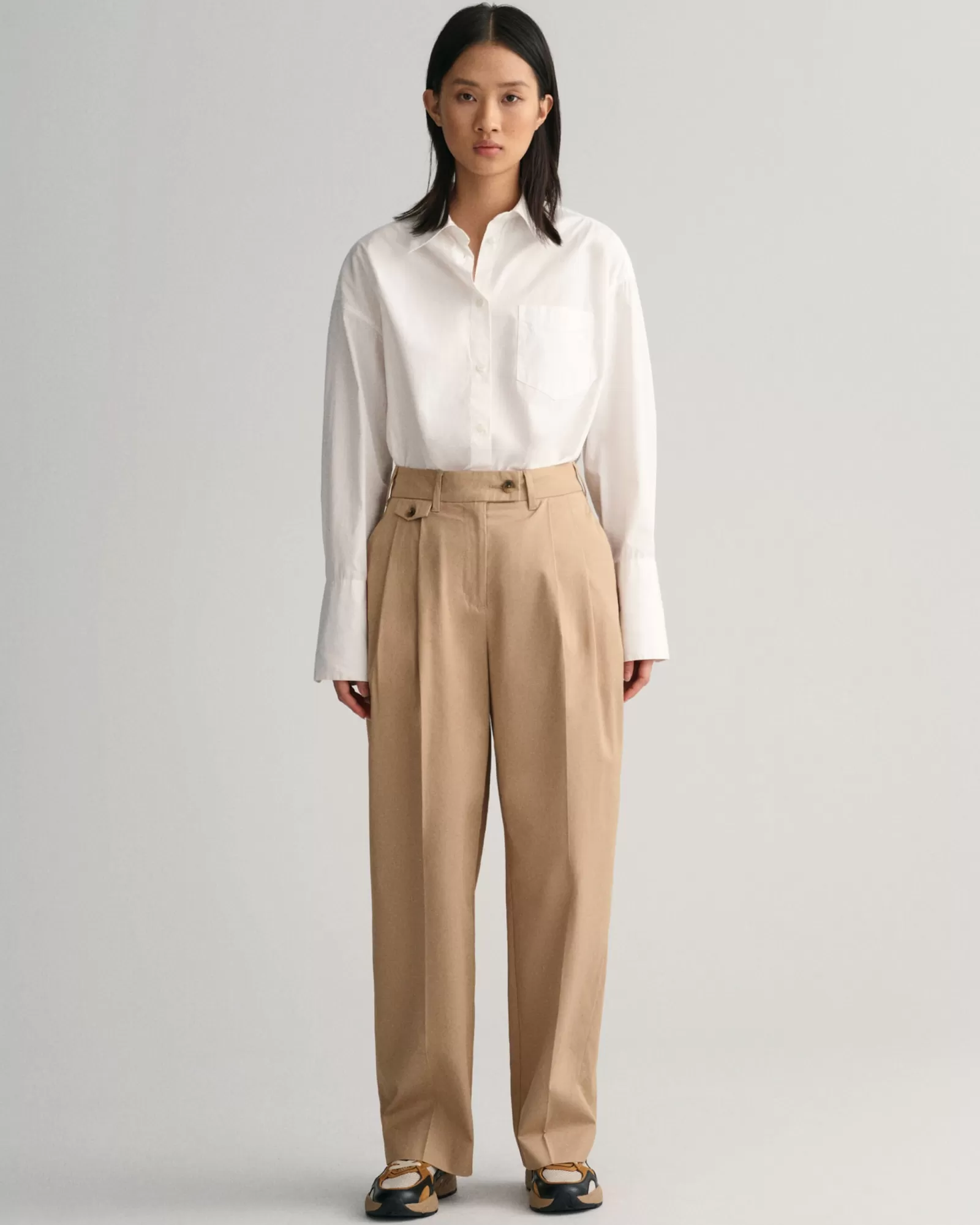 Women GANT Pants*Pleated Chinos DARK KHAKI